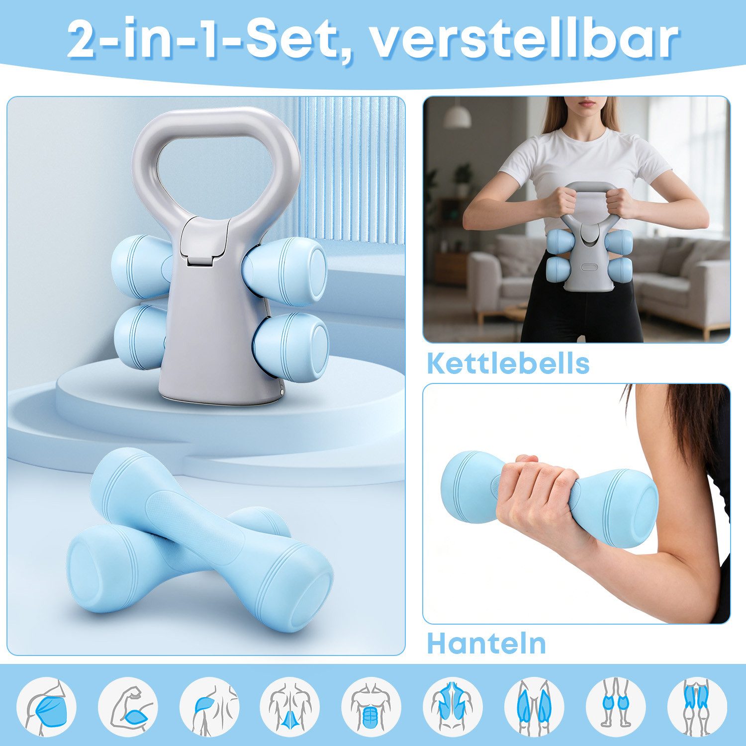 CkeyiN Pro Hantel-Set 2-in-1 Kugelhantel & Hantel Set,Verstellbare Set(0.8KG-2KG-4KG), (Gusseisen + Kunststoffgehause), 2*2 KG,Yoga-Übung, Aerobic, Kerntraining