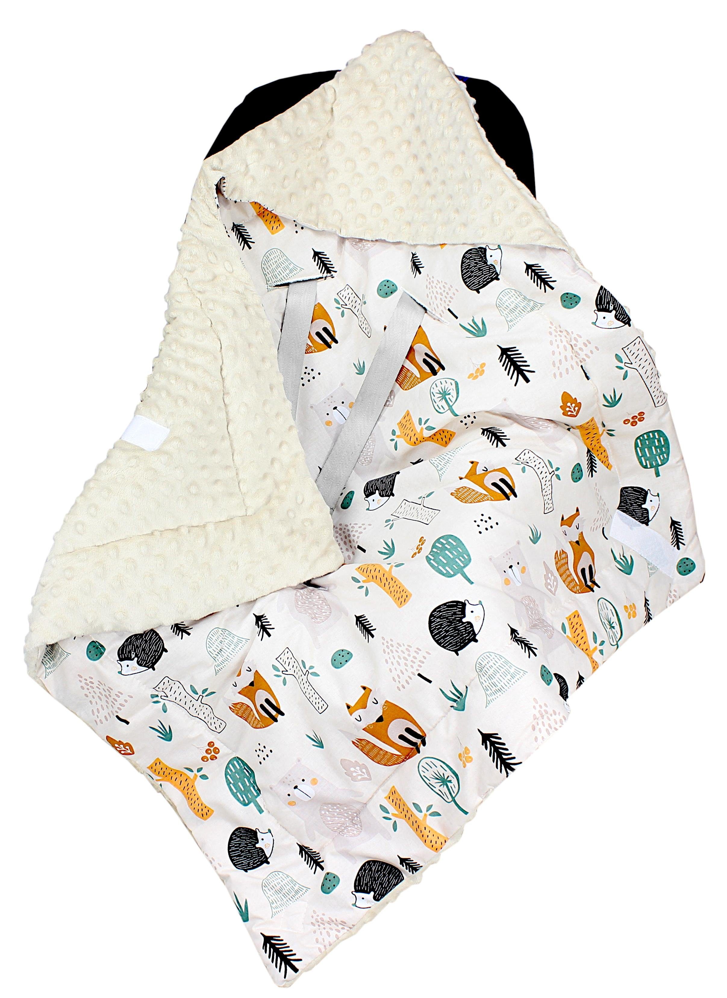 Einschlagdecke Baby Winter Einschlagdecke für Babyschale Wattiert Minky, TupTam Hellbraun / Wald Beige