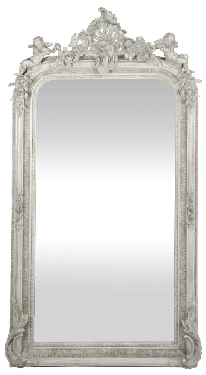 85 160 Verzierungen Spiegel Barock Barock und - dekorativen Weiß Prunkvoller Antik Padrino wunderschönen Engelsfiguren cm Wandspiegel mit Casa x Barockspiegel H.