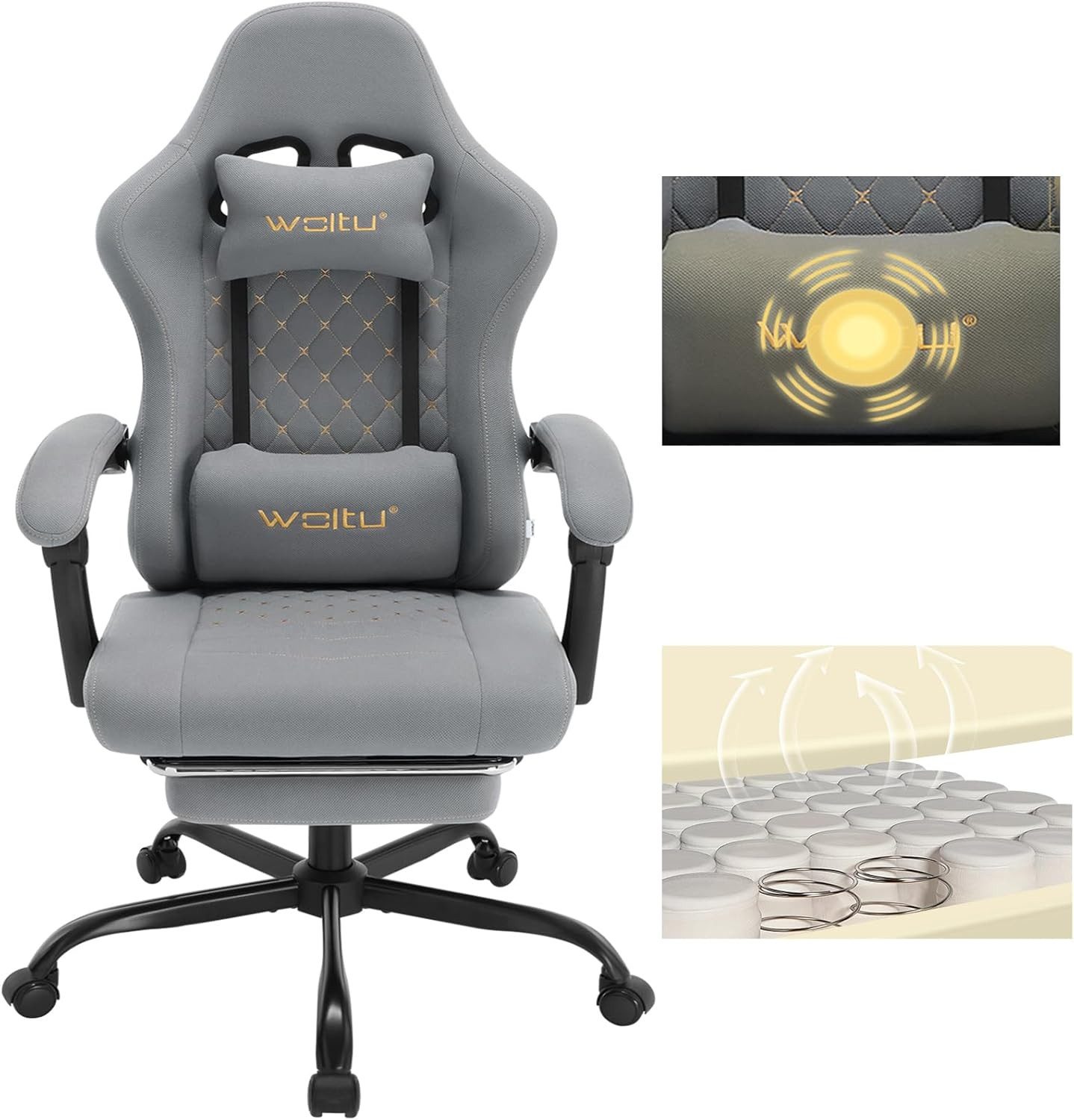 Woltu Gaming-Stuhl (1 St), mit Massagefunktion, ergonomisch, 150 kg, Netzstoff