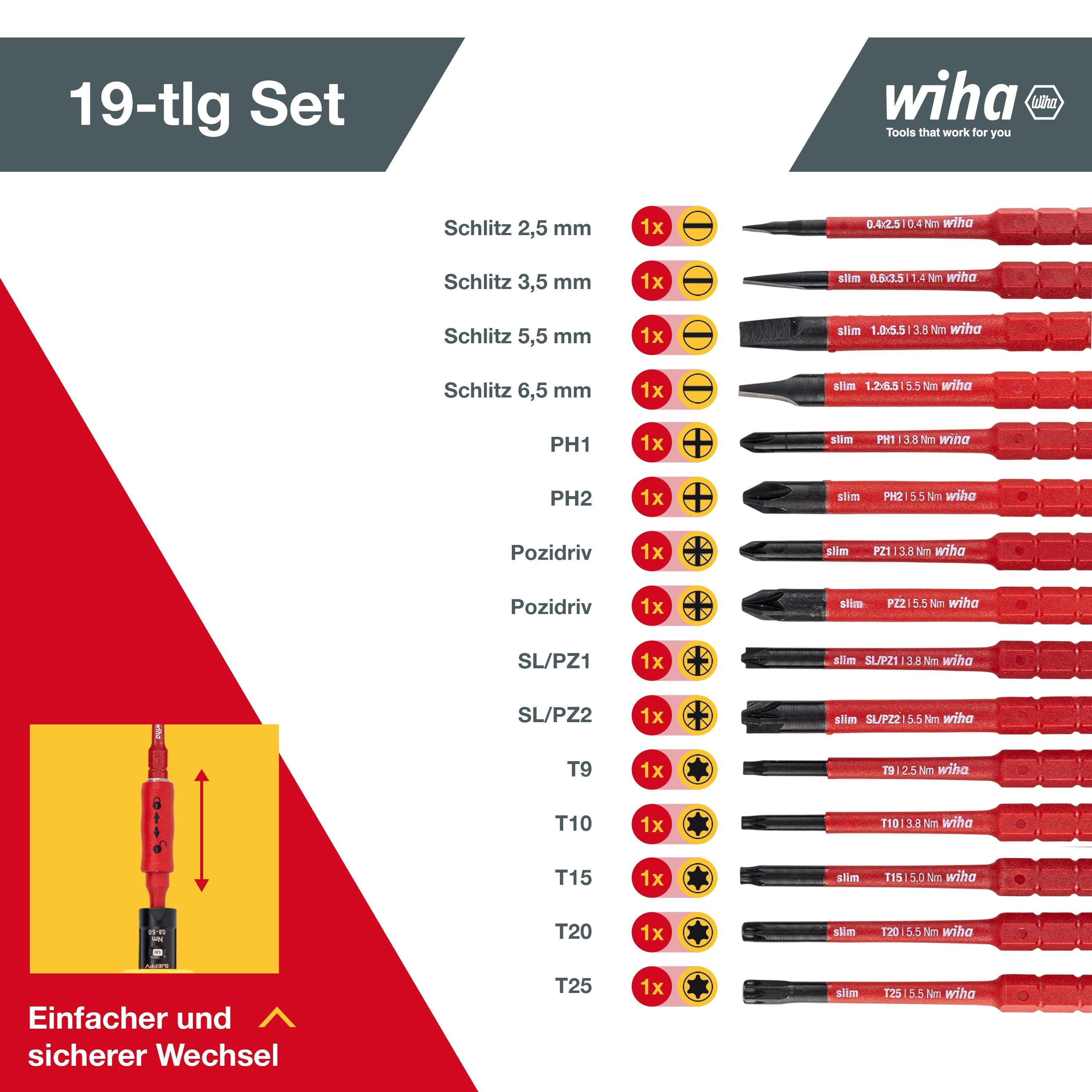 Wiha Schraubendreher TorqueVario-S (36791) - 19 tlg., Schlitz, Kreuz, PlusMinus, TORX - 0,8-5,0 Nm – Bild 5 von 5