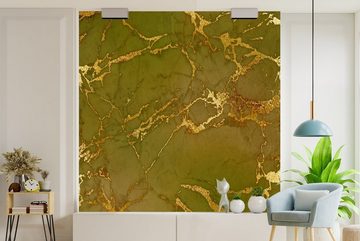 MuchoWow Fototapete Marmor - Muster - Gold - Grün, Matt, bedruckt, (4 St), Vliestapete für Wohnzimmer Schlafzimmer Küche, Fototapete