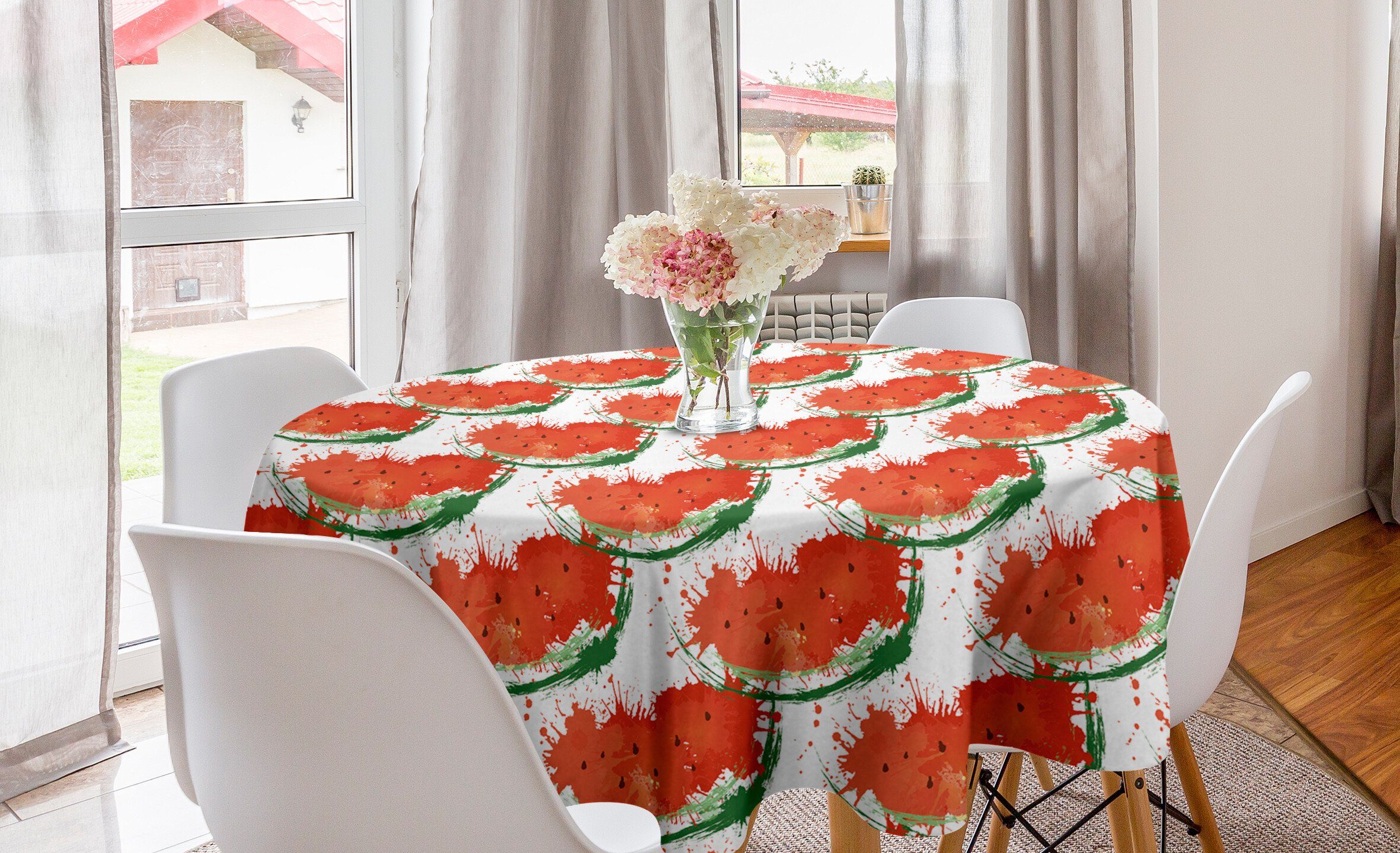 Abakuhaus Tischdecke Kreis Tischdecke Abdeckung für Esszimmer Küche Dekoration, Wassermelone Grunge Spots Fruit Slice