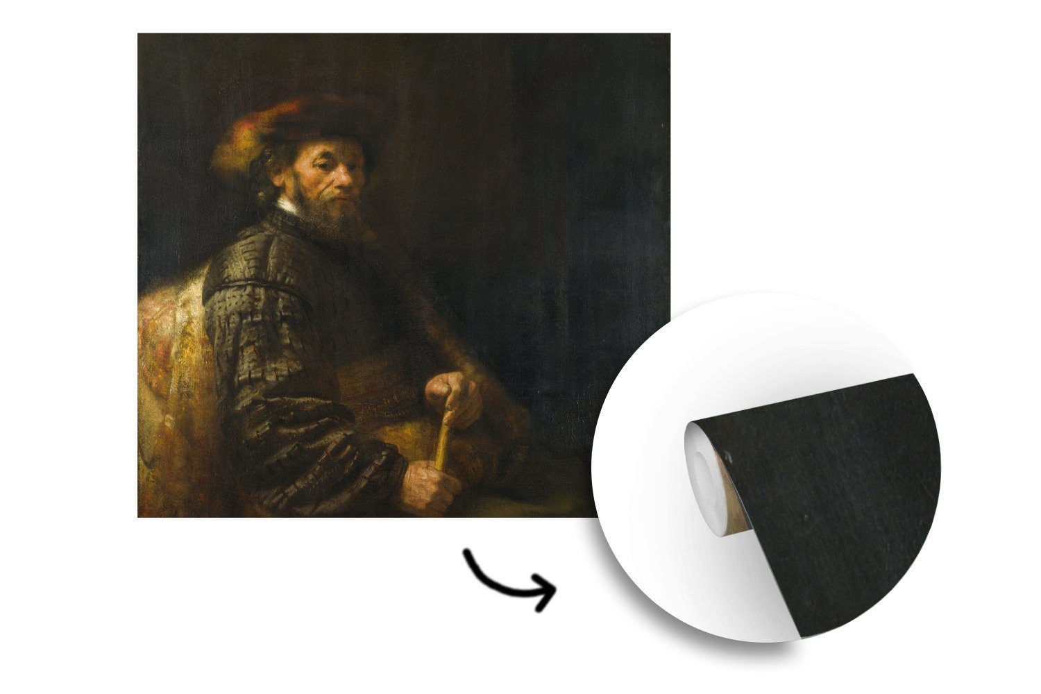 oder Gemälde Fototapete Schlafzimmer, Stock Wohnzimmer Sitzender Matt, Wandtapete (5 van Rijn, Tapete MuchoWow für Mann Rembrandt bedruckt, von - Vinyl St), mit