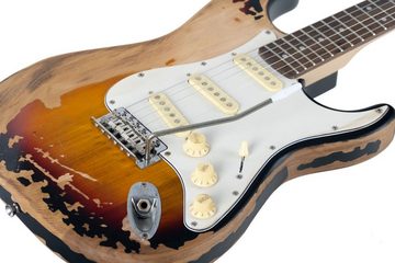 Rocktile E-Gitarre Vinstage ST-BBHSB Sunburst - Relic-Gitarre in Heavy Aged-Style, 3x Single Coil Pickup