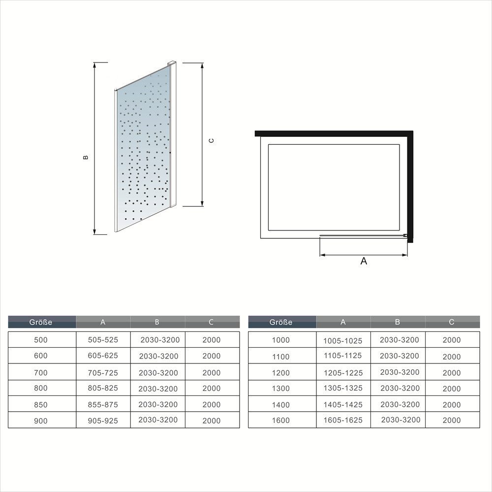 AICA Duschwand 8/10mm ESG Rauchglas Sicherheitsglas Duschkabine Walk in Dusche, Einscheibensicherheitsglas, (8/10mm ESG Rauchglas), Glas