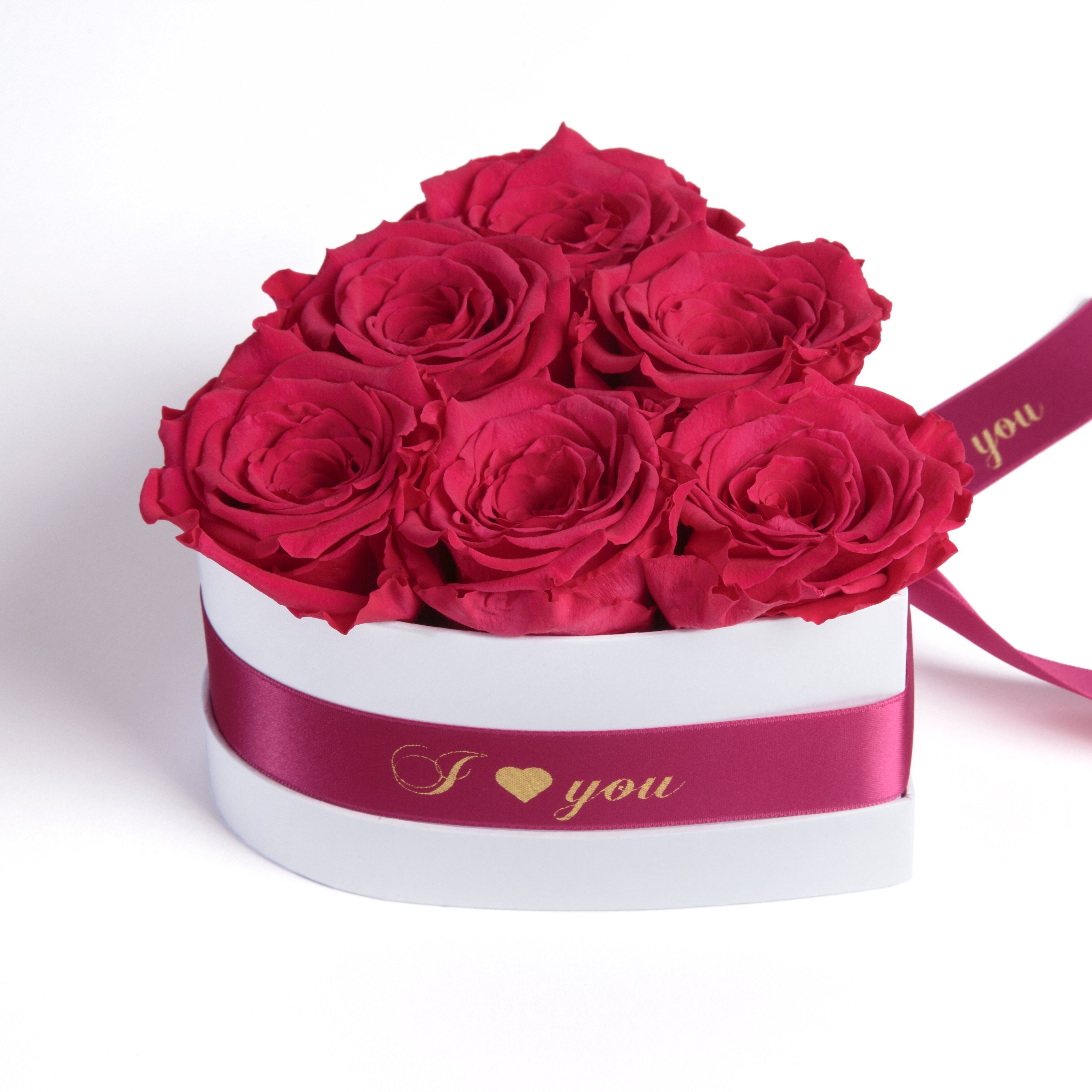 Kunstblume Infinity Rosenbox Herz 6 ewige Rosen I Love You Geschenk für Frauen Rose, ROSEMARIE SCHULZ Heidelberg, Höhe 10 cm, Valentinstag Geschenk für Frau Pink