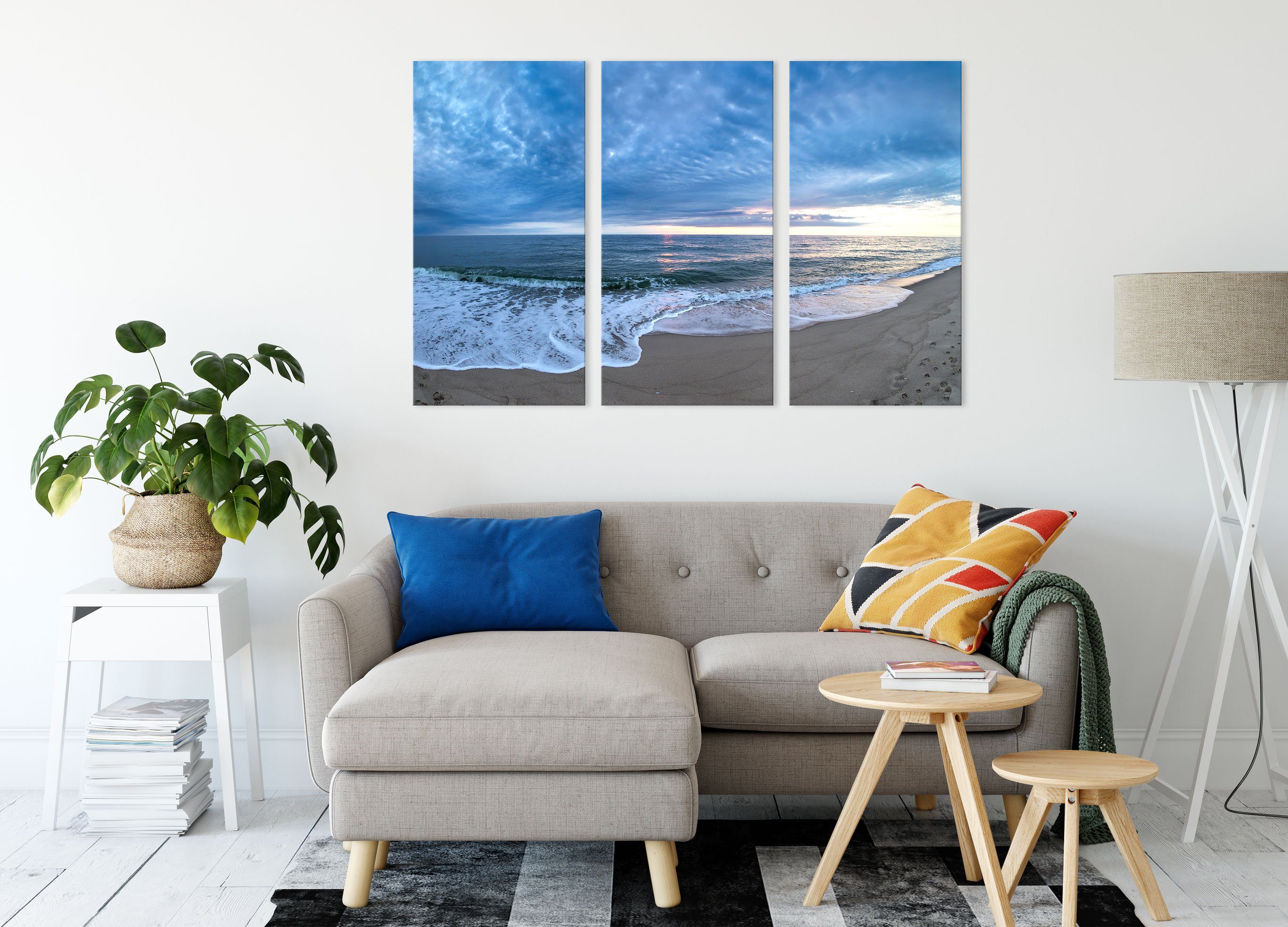 3Teiler (1 Leinwandbild inkl. Strandufer, Leinwandbild Zackenaufhänger St), fertig (120x80cm) Pixxprint bespannt, Strandufer