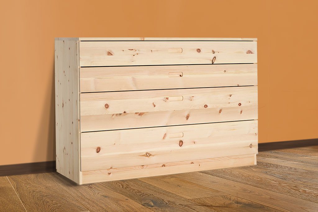 geborgenschlafen Schubkastenkommode Zirbe Massivholzkommode, Zirbenkommode – Holzkommode, Schubladen mit Soft-Close & Griffmulden, Handgefertigt in Deutschland