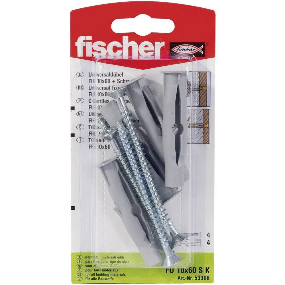 fischer DübelSet »Universaldübel FU mit Schraube 6x35 SK«, (10 x Universaldübel FU 6 x 35, 10 x