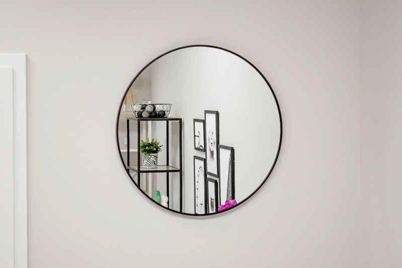 Home Collective Wandspiegel rund wandmontiert mit Metallrahmen in 3 Größen, für Bad, Flur, Wohnzimmer, Esszimmer, Schminkspiegel, 80x80cm schwarz