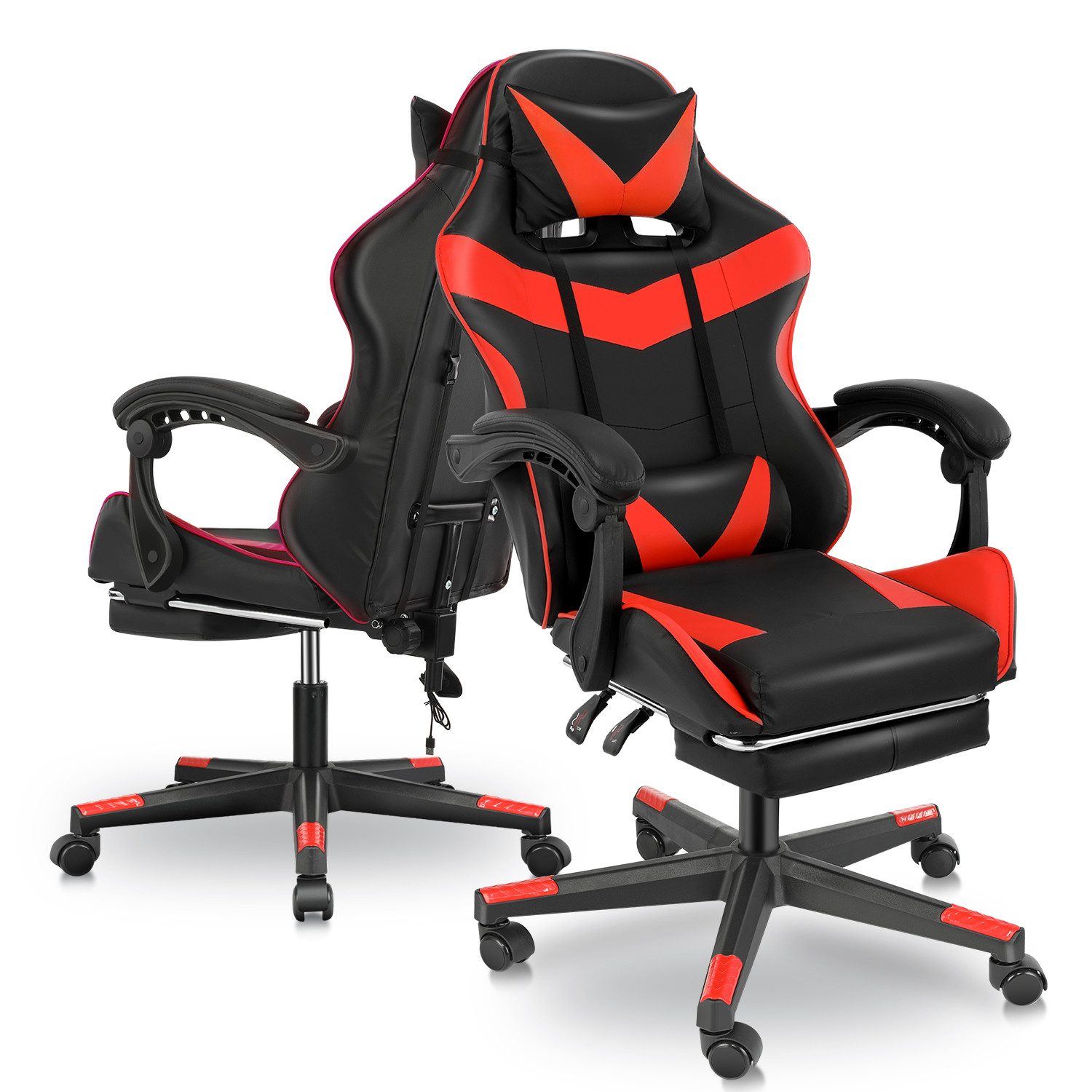 oyajia Gaming-Stuhl Ergonomischer Gaming Sessel mit Fußstütze und Kopfstütze Atmungsaktiv, mit abnehmbarem Kopfkissen, maximale Belastbarkeit 150 kg