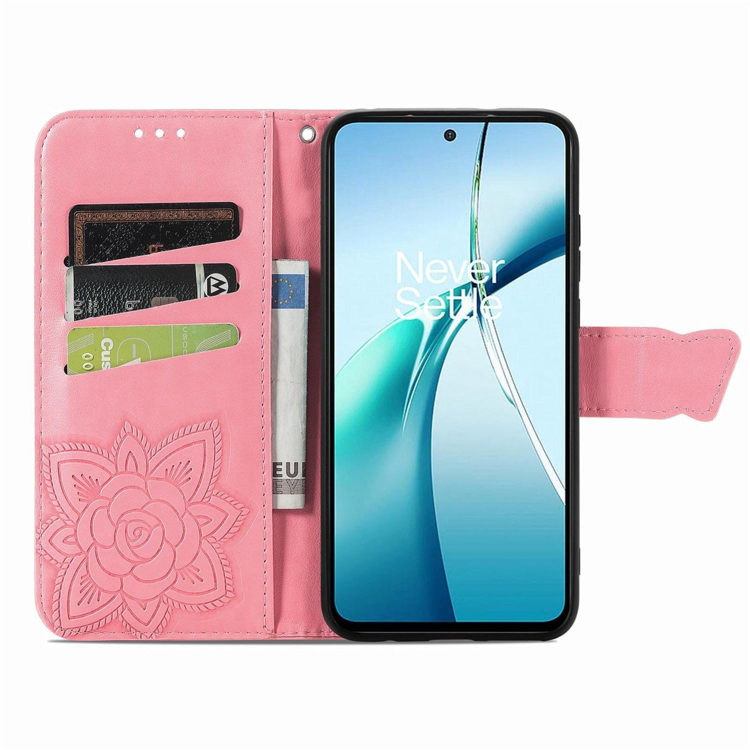 Wigento Smartphone-Hülle Für Nothing Phone 3a Pro Kunstleder Schmetterling Tasche Hülle Pink, Kunst-Leder Schutzhülle Smart Case Cover magnetischer Verschluss