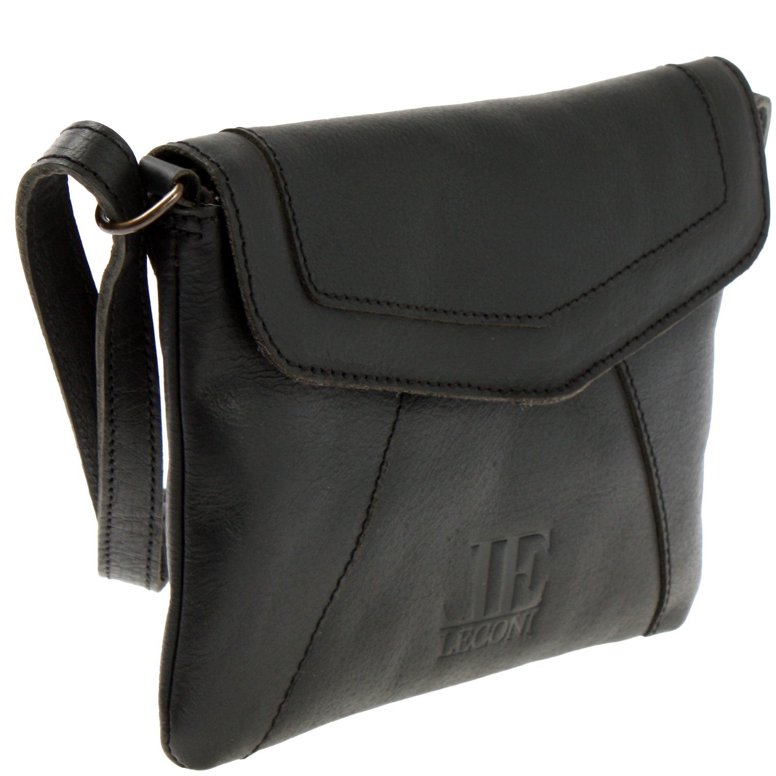 LECONI Handtasche kleine Umhängetasche Clutch Ledertasche Schultertasche Leder LE3078, Überschlag mit Magnet - längenverstellbarer Riemen - 21x16x3 cm