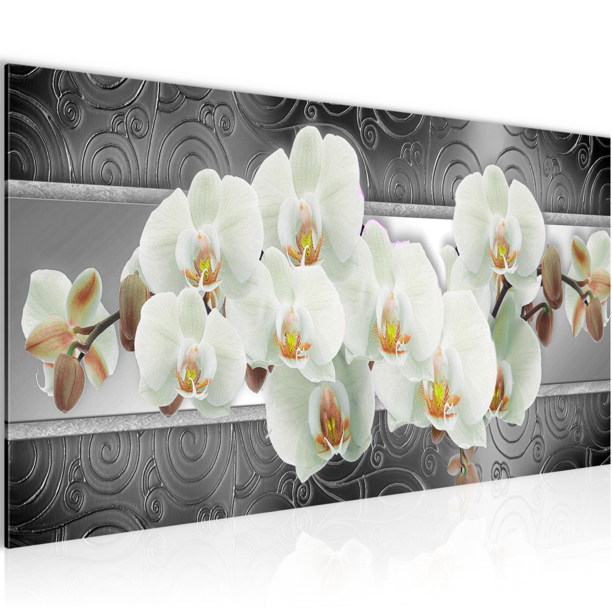 Runa Art Wandbild Blumen Orchidee Modern Bild auf Vlies Leinwand Abstrakt Grau 204812c, 100L x 40B cm