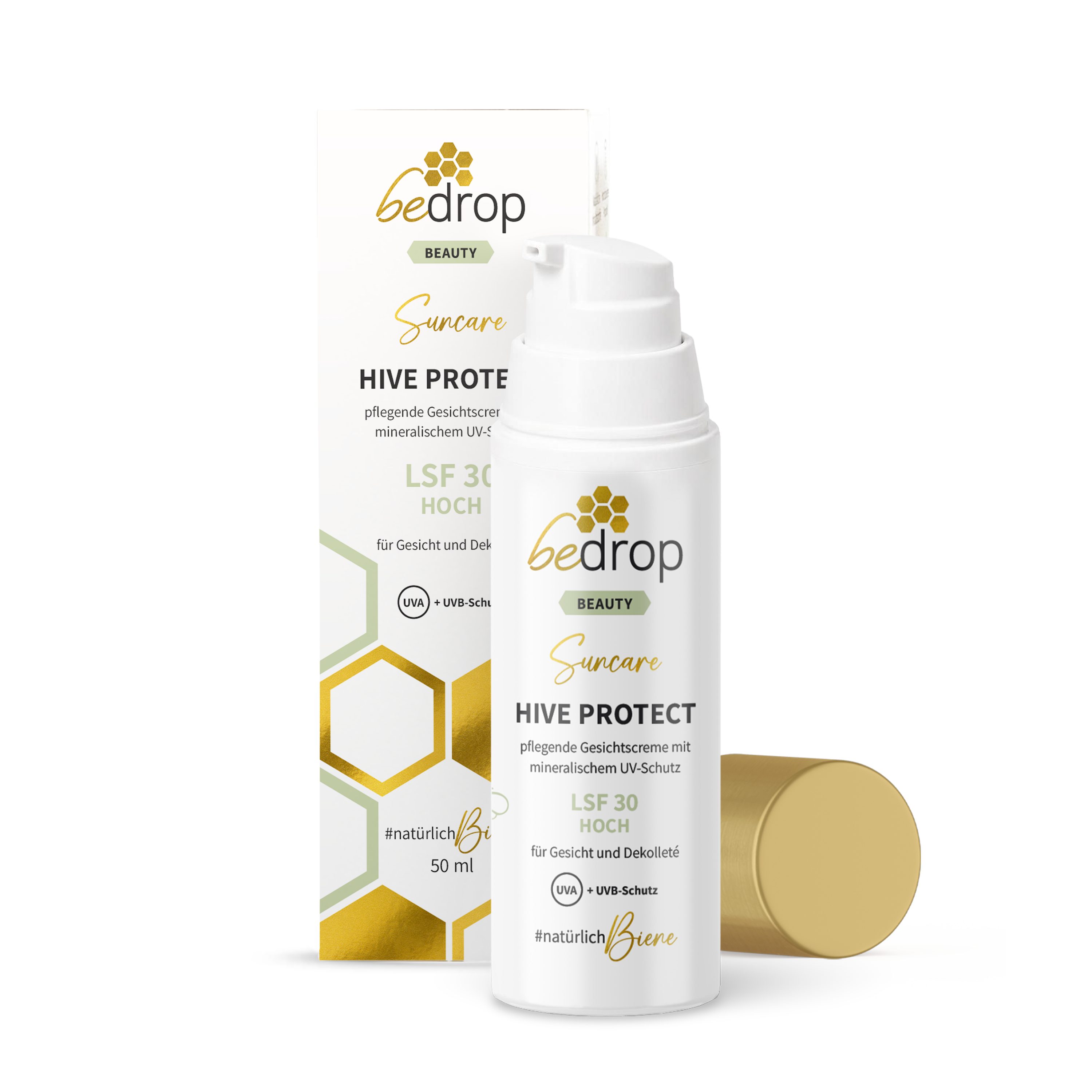 bedrop Sonnenschutzcreme HIVE PROTECT LSF 30 - für Gesicht & Dekolleté mit UVA & UVB-Schutz, Natürlicher Sonnenschutz mit wertvollen & pflegenden Bienenwirkstoffen