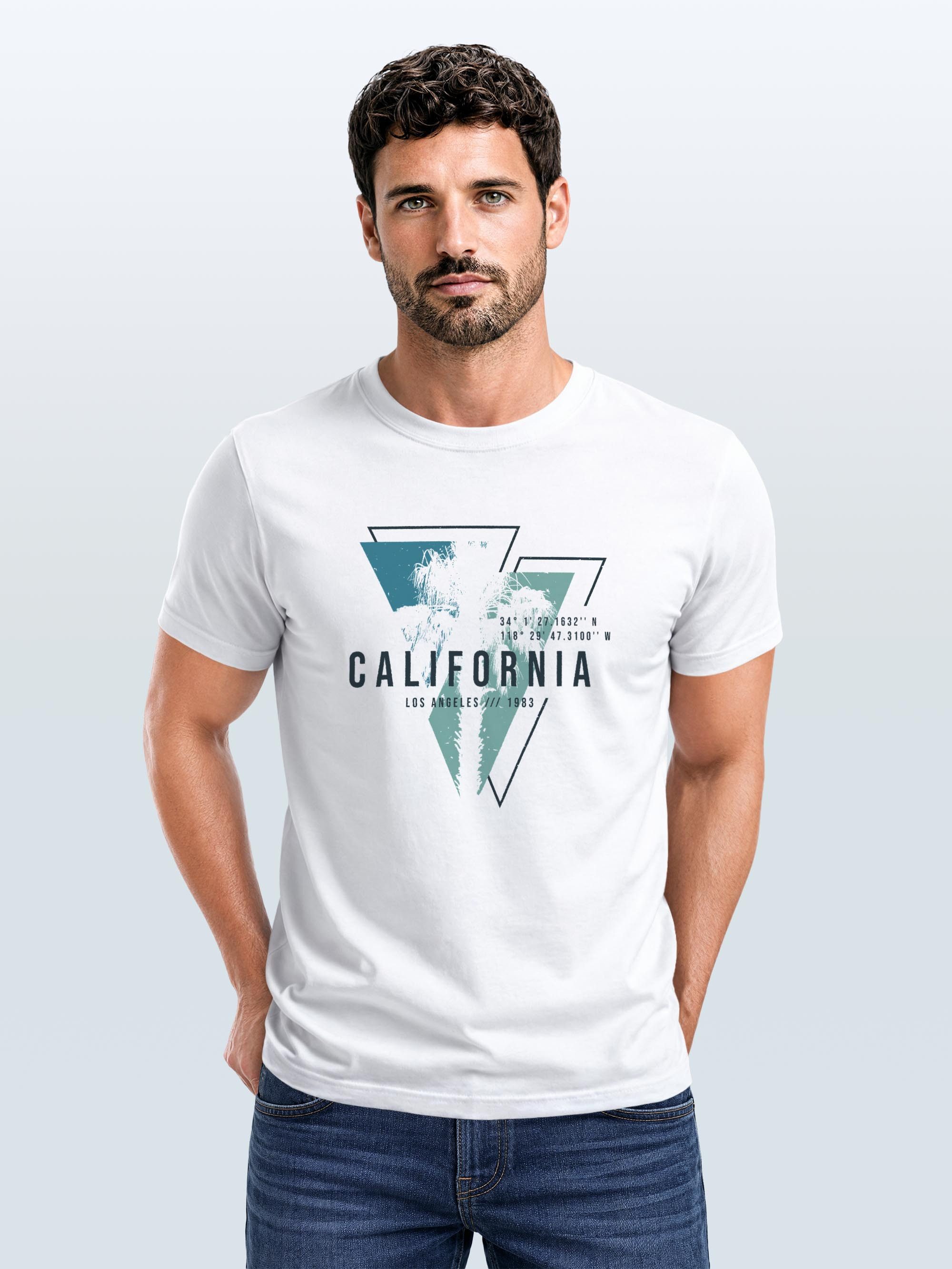 Neverless Print-Shirt Herren T-Shirt California Los Angeles Surfing Motiv Sommer Fashion mit Print