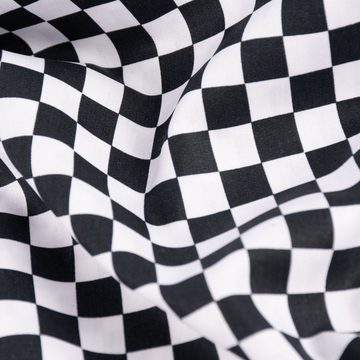 SCHÖNER LEBEN. Stoff Baumwollstoff Popeline Racing Cars Finish Flag Karos schwarz weiß 1,4m, allergikergeeignet