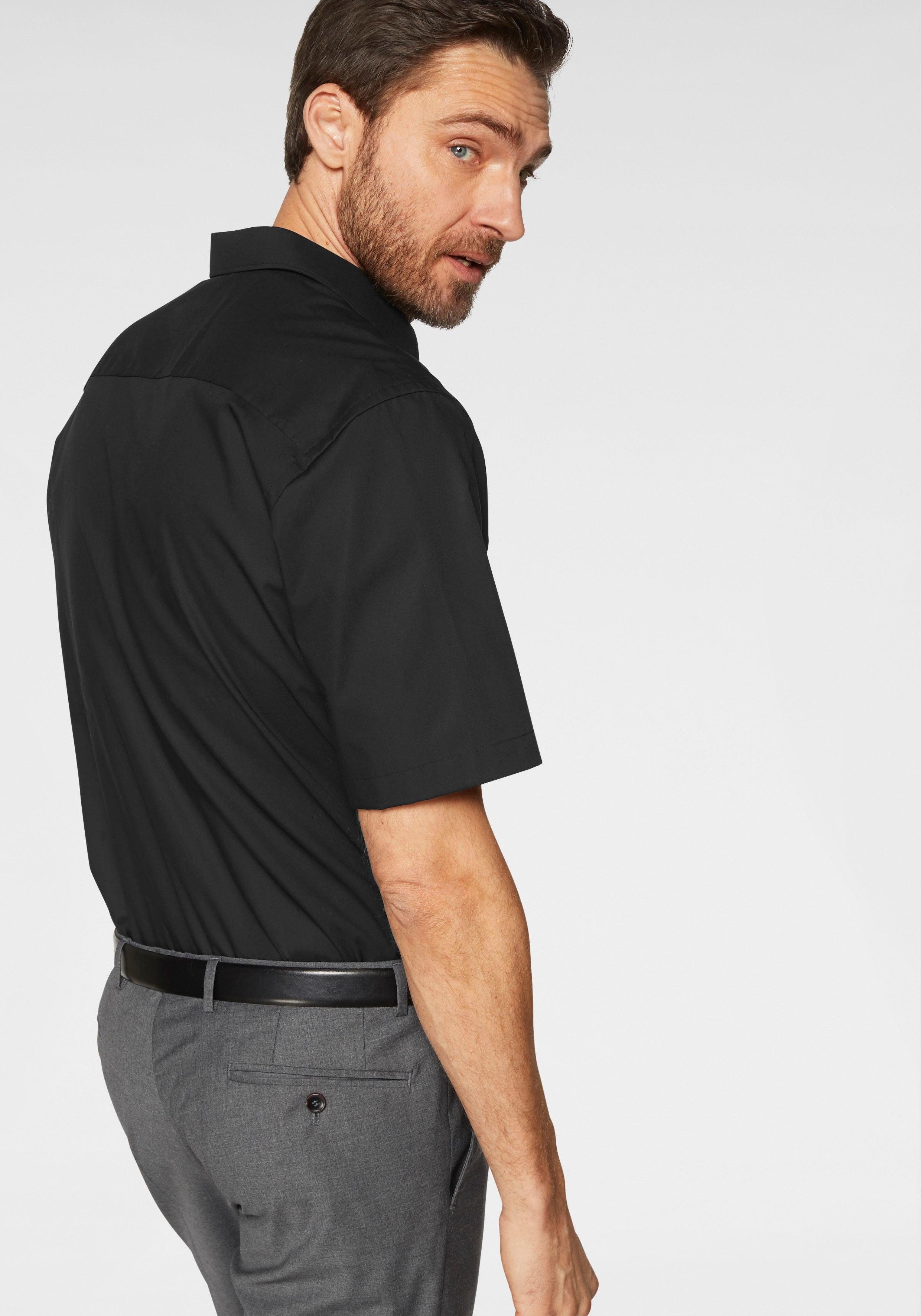 Brusttasche, Kurzarmhemd Luxor OLYMP schwarz comfort-fit Businesshemd mit bügelfrei