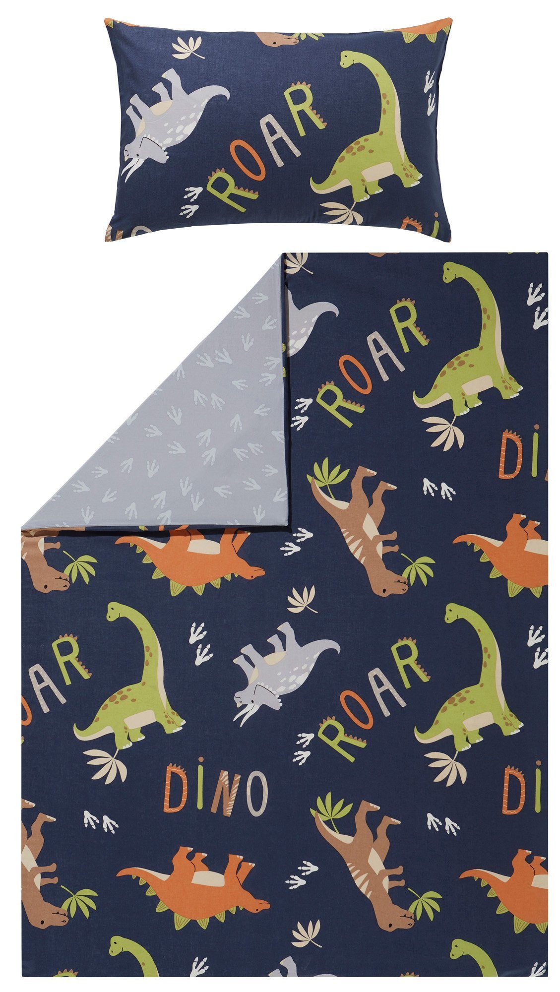 Erwin Müller Kinderbettwäsche Kinder-Wendebettwäsche, Renforcé, Renforcé Schriftzug: Dino, Roar