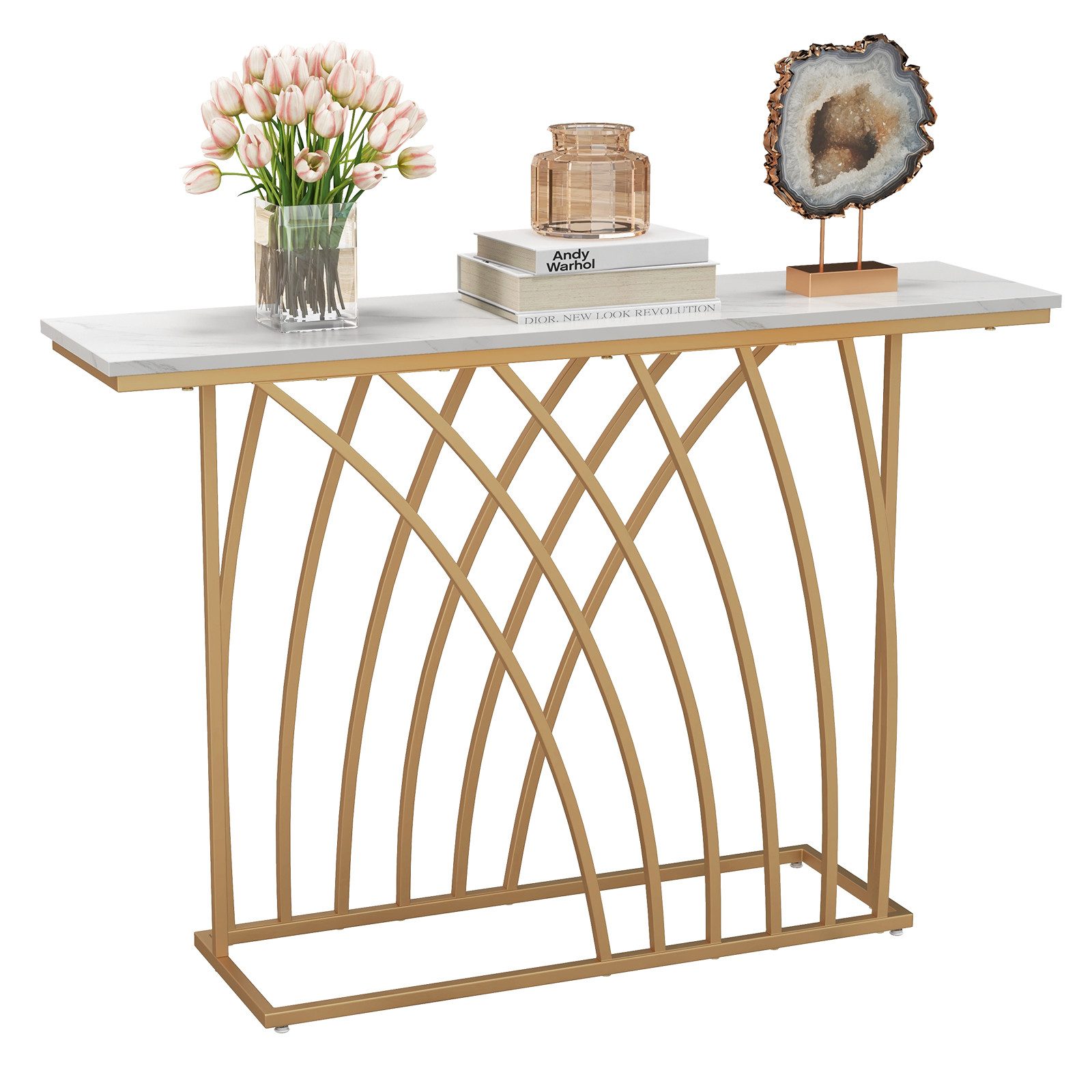 COSTWAY Konsolentisch, schmal, geometrischer Metallrahmen, Marmor, günstig online kaufen