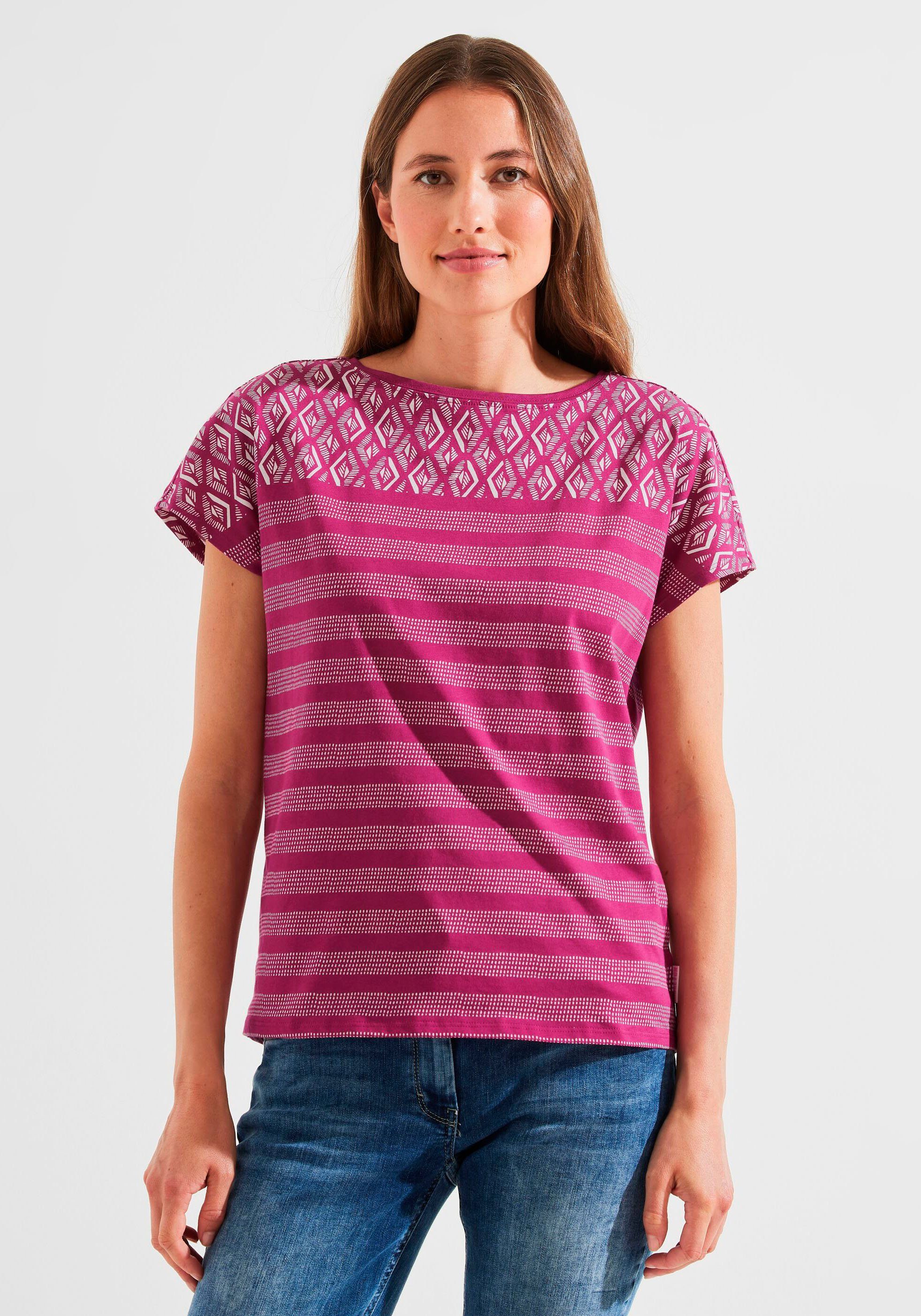 Cecil T-Shirt mit Minimalmuster pink