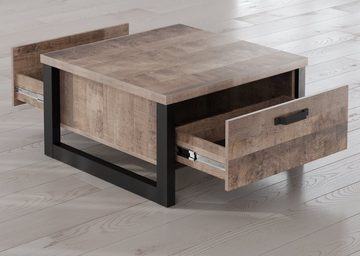 trendteam Couchtisch Emile (Tisch in Eiche Tabak und schwarz, quadratisch 80 x 80 cm), mit 2 Schubladen