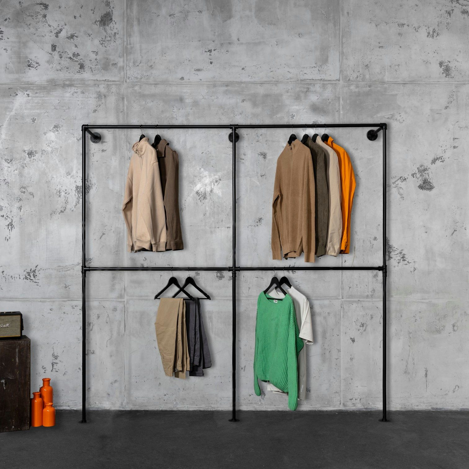 RSR Hangers Wandgarderobe Kleiderstangensystem Nina höhenverstellbar Industrial Design Schwarz