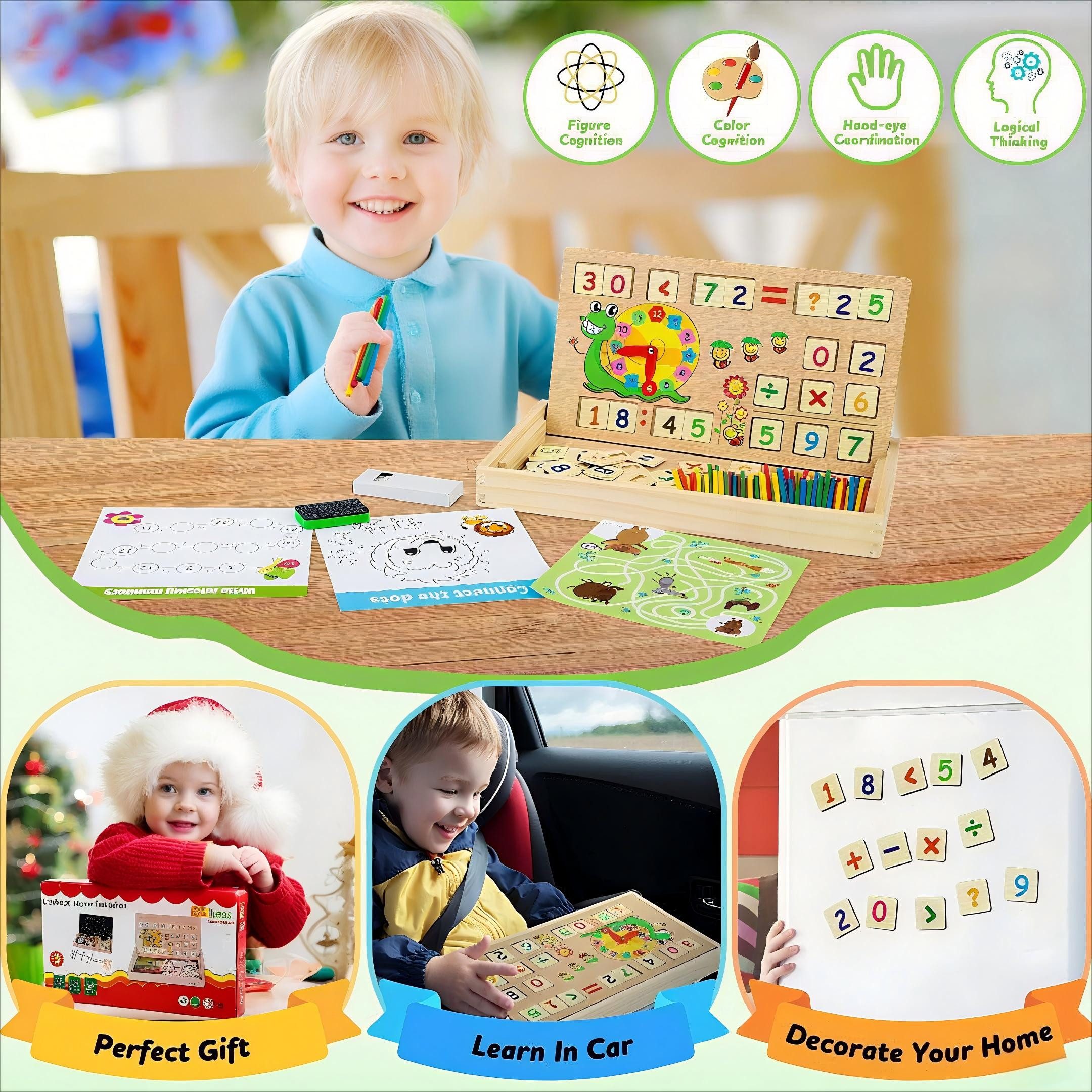 POPOLIC Lernspielzeug Mathe Montessori Spielzeug Spiele mit Zählstäbchen Einmaleins (1-St., Lernspiele Kinderspiele Holzspielzeug), ab 4 5 6 Jahre Jungen Mädchen, Schulanfang Geschenke