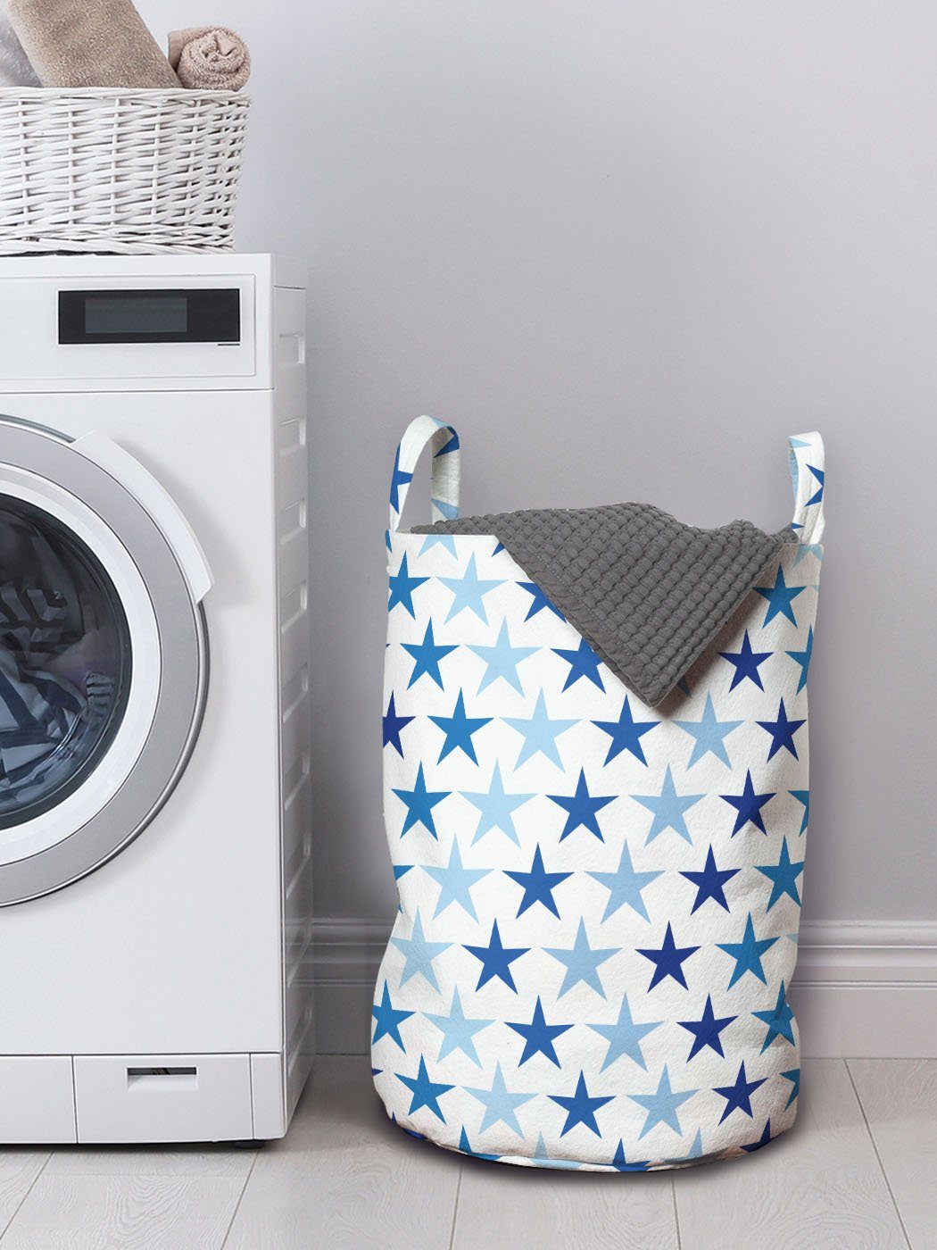 Abakuhaus Gradient Wäschekorb Waschsalons, Blau für Artikel Wäschesäckchen Sterne Griffen tonte Kordelzugverschluss mit Himmel