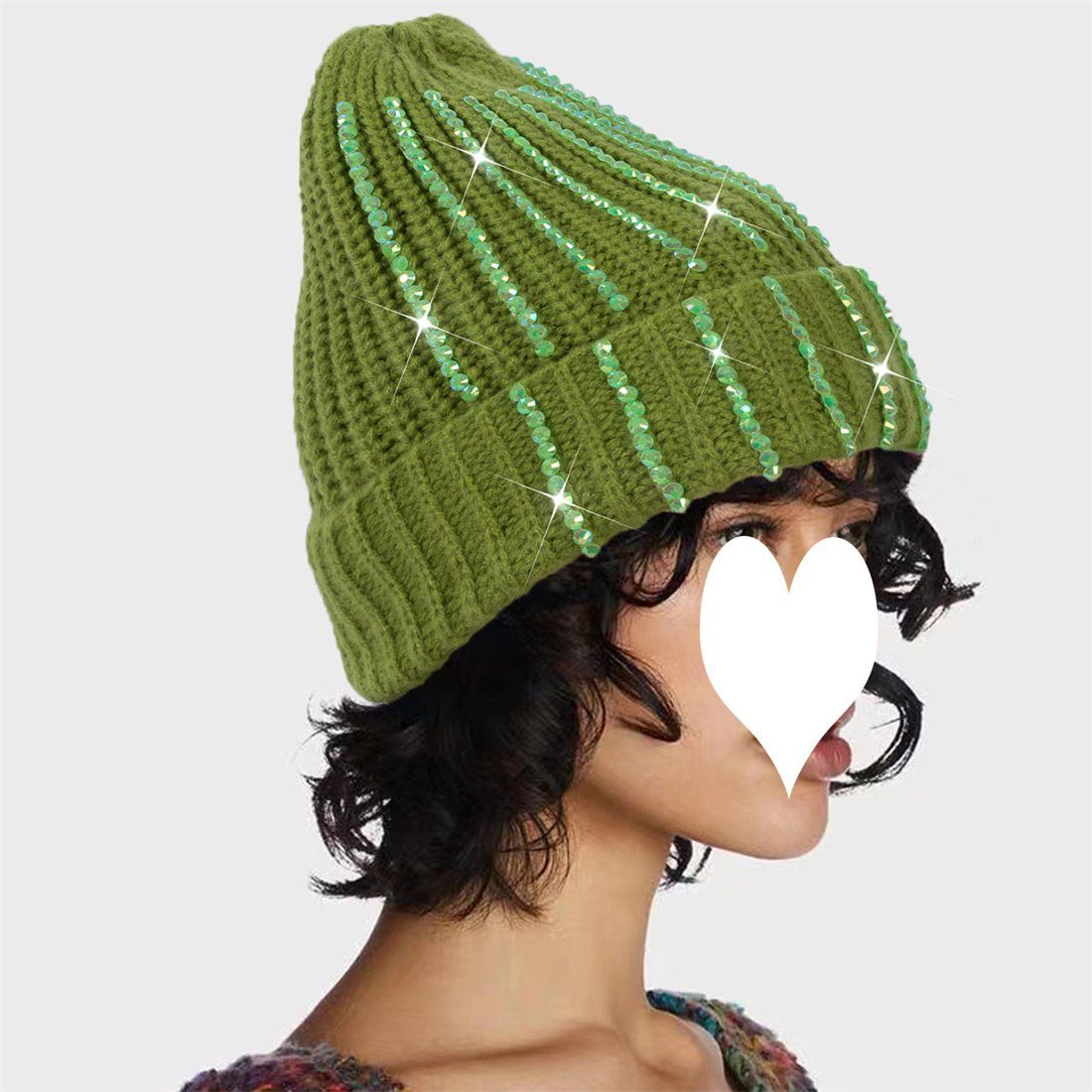 DÖRÖY Strickmütze Damen Outdoor-Mode warme Strickmütze, Winter verdickt warme Wollmütze grün