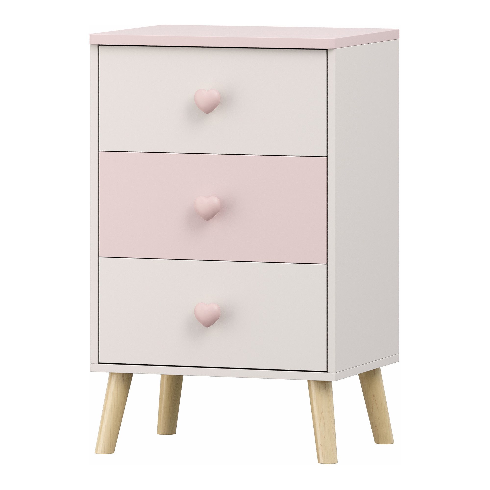 en.casa Nachttisch, »Sandnes« mit 3 Schubladen 62 x 38 x 30 cm Holzbeine Weiß/Rosa
