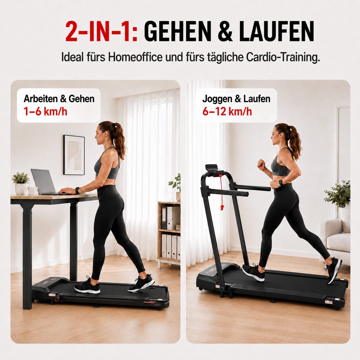LIKESPORTING Laufband klappbar, 1400W 2 PS Walking Pad, 1–8 km/h, 6% Steigung, 100×40 cm Lauffläche, 120 kg, LED-Display, Fernbedienung