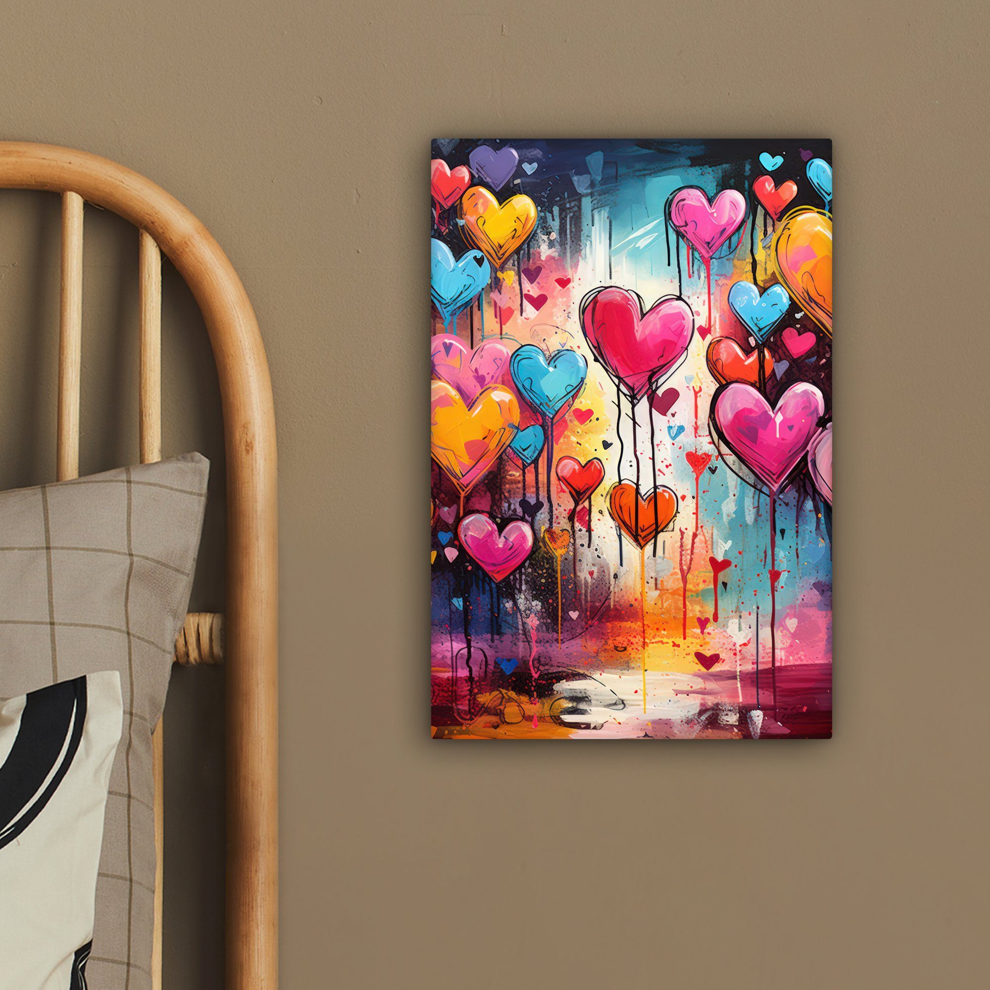 OneMillionCanvasses® Leinwandbild Herzen - Farben - Kunst - Liebe, Fotodruck (1 St), Leinwand Canvas Wandbild, Wanddekoration 20x30 cm – Bild 4 von 5