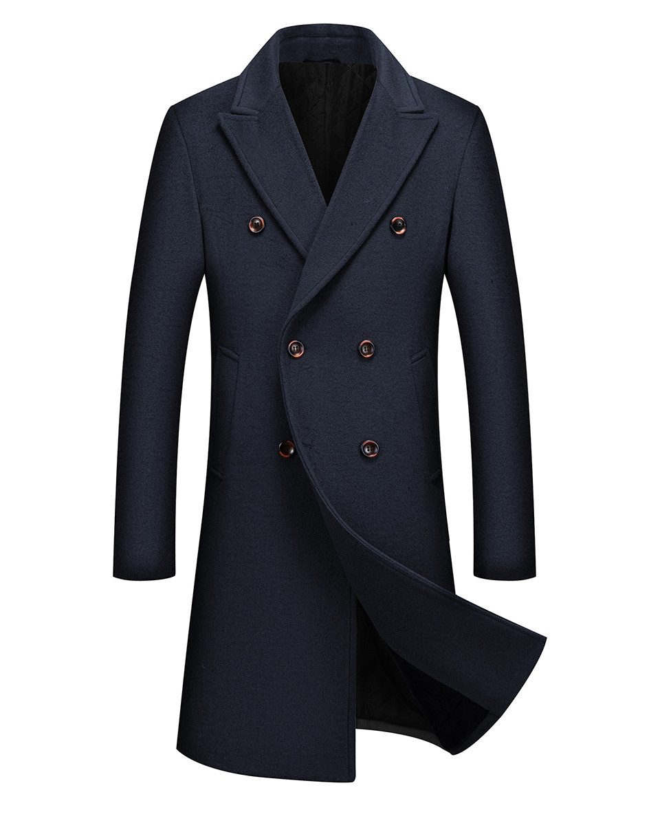 Allthemen Wollmantel Herren Wollmantel Modern Fit Langer Doppelreiher Wintermantel Business weiches und Hochwertiges Material, mit Knopfleiste und Rückenschlitz