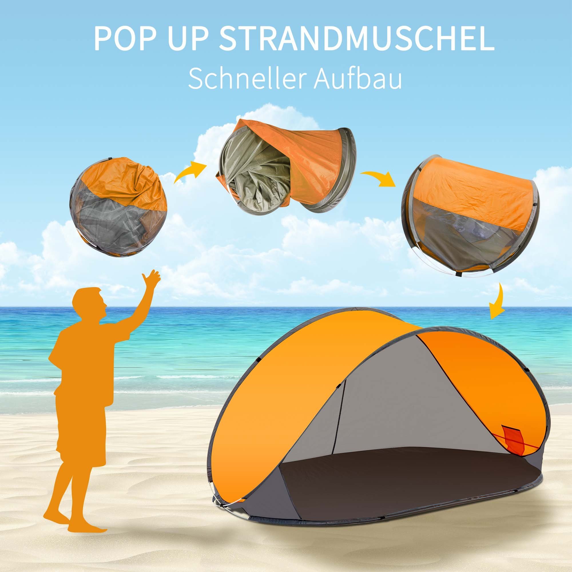 und Polyester Zelt Strandmuschel Sichtschutz Pop Duhome Grau+Orange Wetter- Strandmuschel, Up Strandzelt