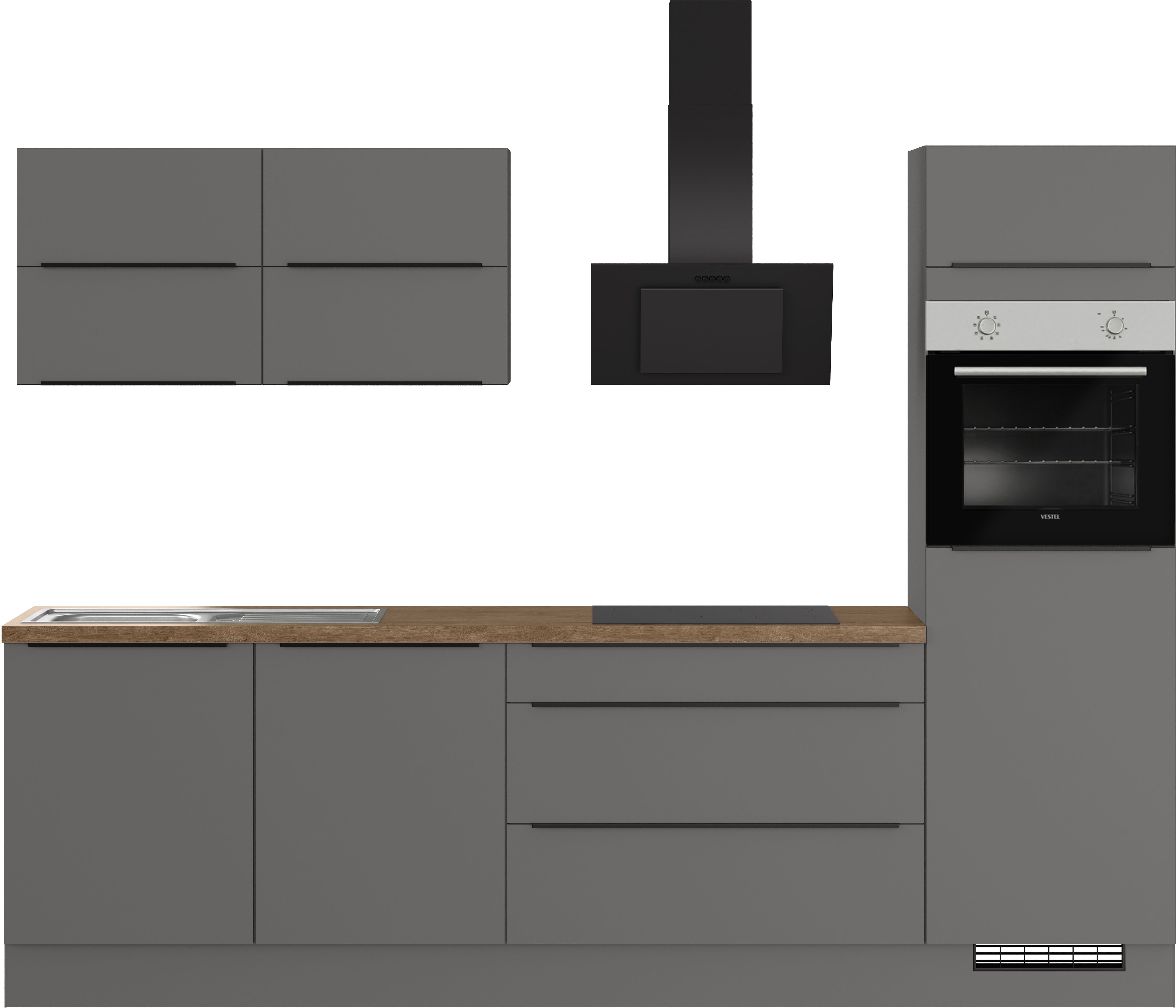 IMPULS KÜCHEN Küchenzeile "Toledo", Ausrichtung wählbar, Schubkästen mit Soft-Close, vormontiert, wahlweise mit E-Geräten, Breite 280 cm