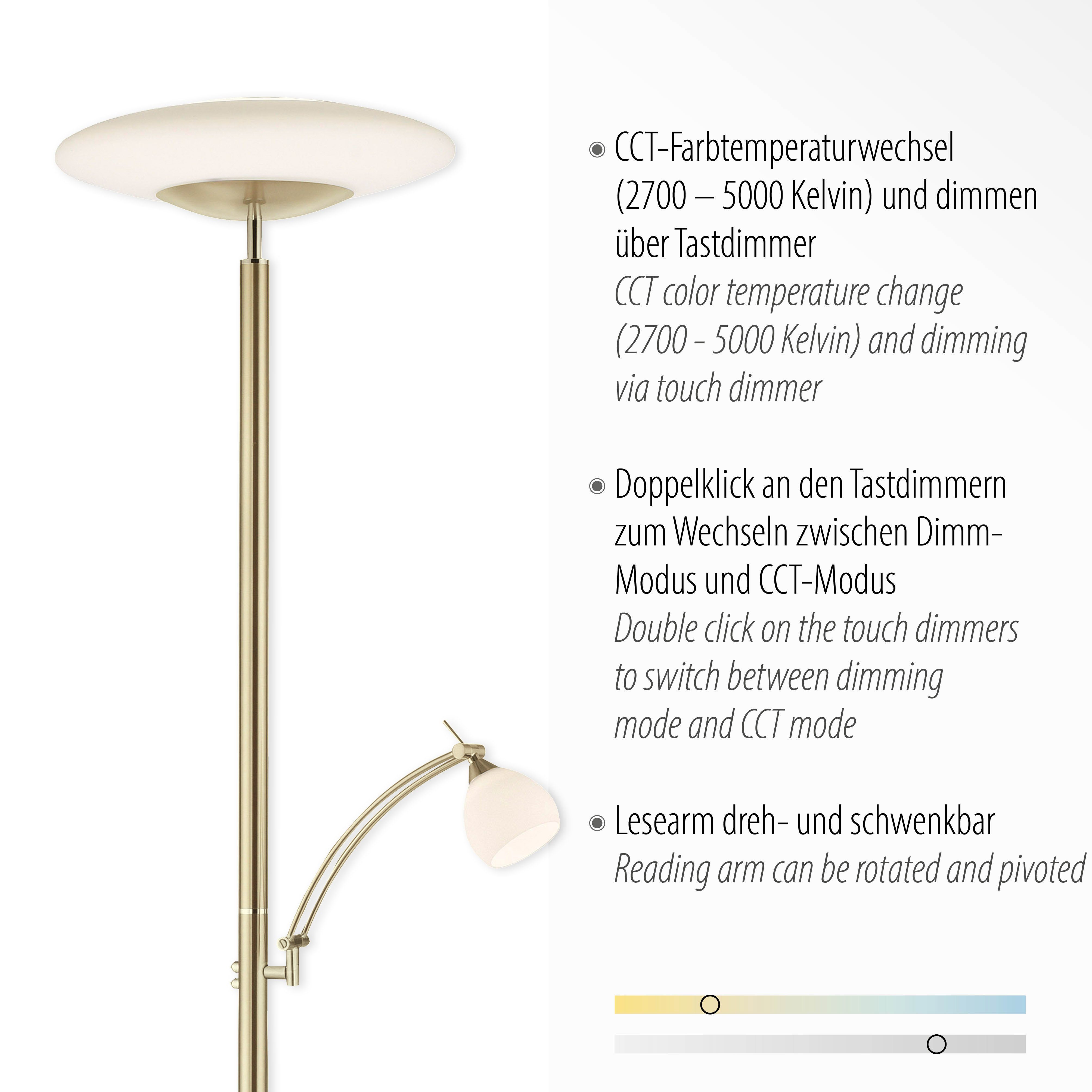 Paul Neuhaus Stehlampe TROJA, LED - CCT tunable dimmbar fest Tastdimmer, white, über LED, Memory kaltweiß, warmweiß integriert, 