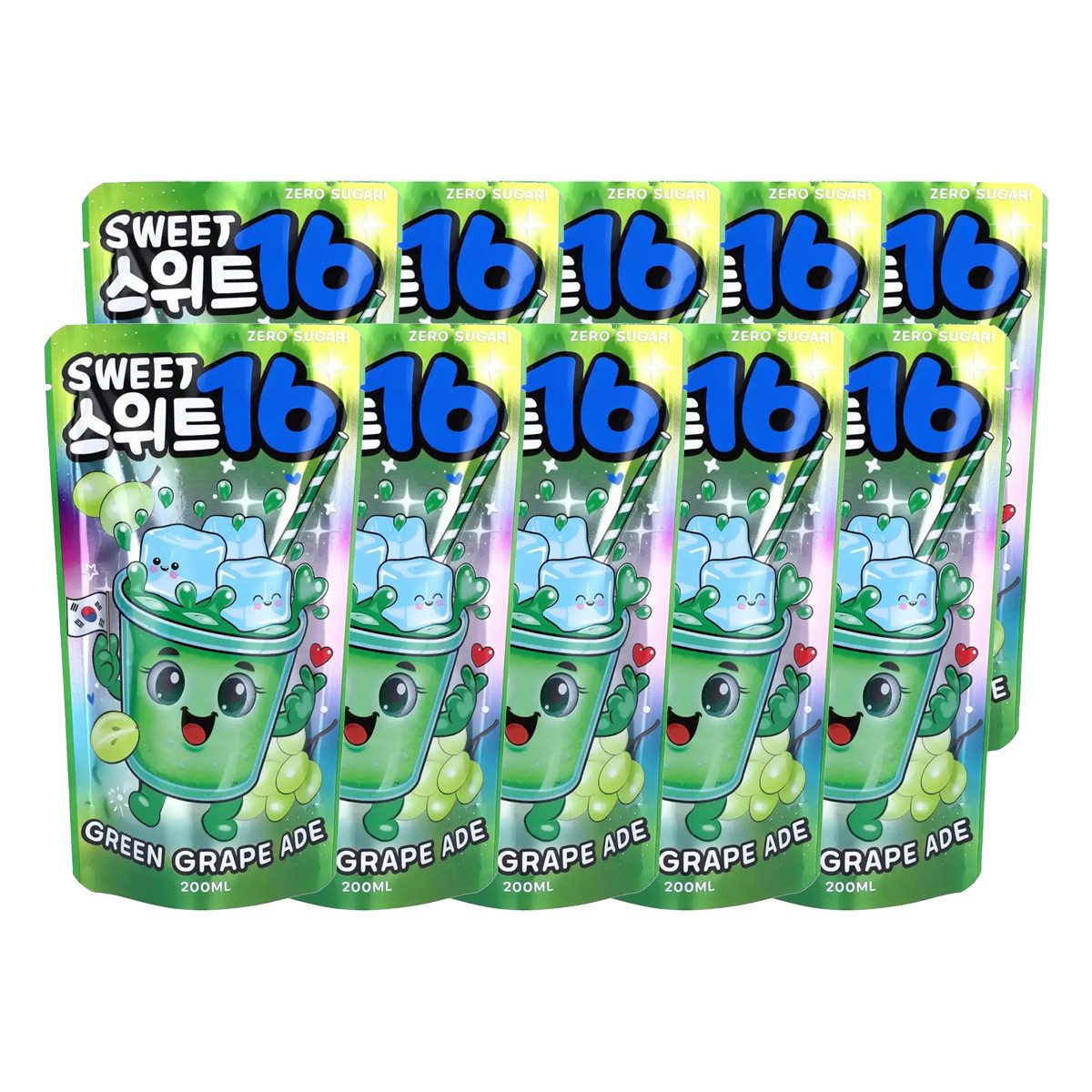 Sweet16 Softgetränk, Sweet16 Grüne Traubenlimonade Green Grape zuckerfrei 200ml 10er Pack
