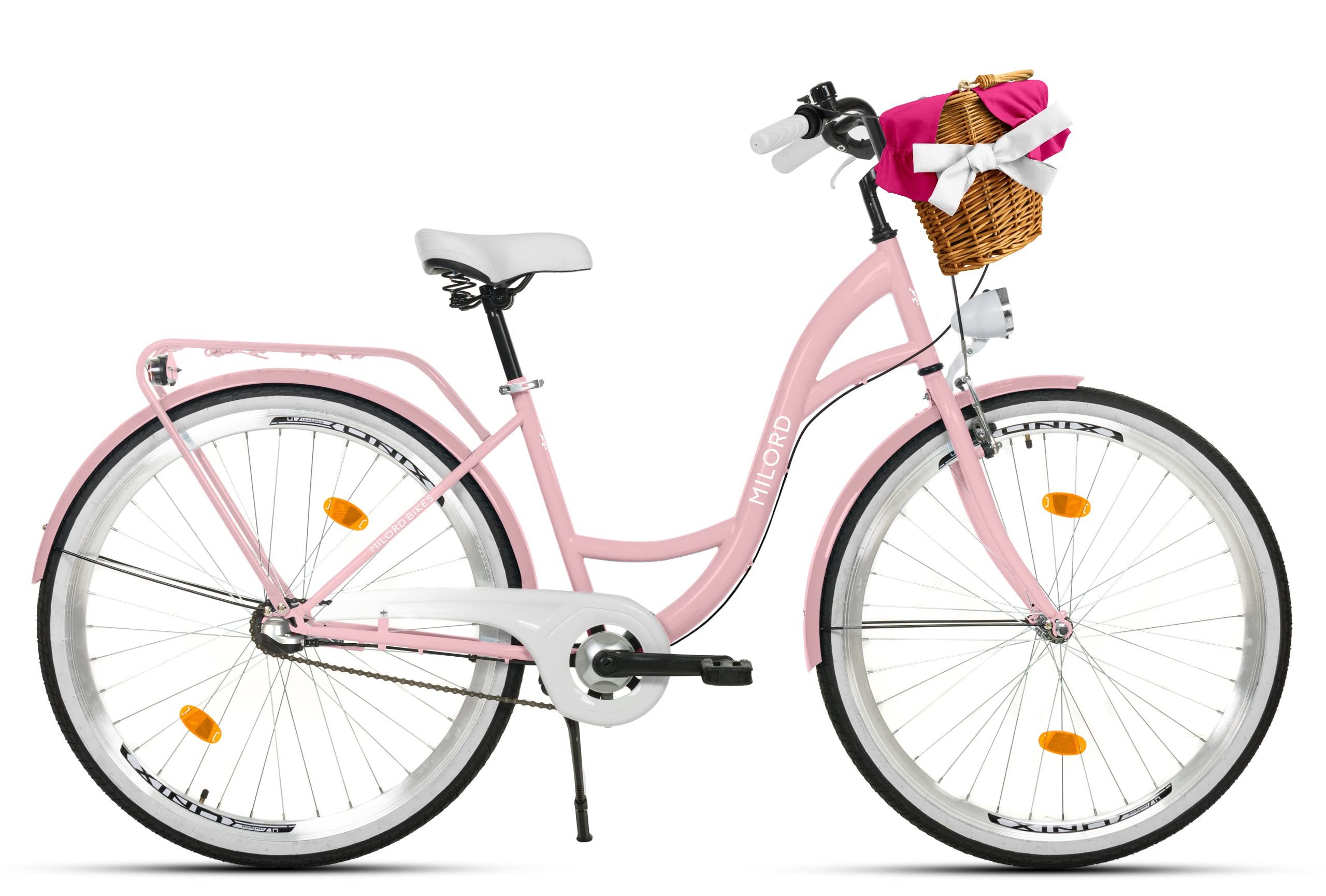 Milord Cityrad Milord City Fahrrad Weidenkorb Damenfahrrad, 28/26 Zoll, Rosa, 3-Gang, 3 Gang, (Fahrradständer, Gepäckträger, Klingel, Korb, Kotflügel)