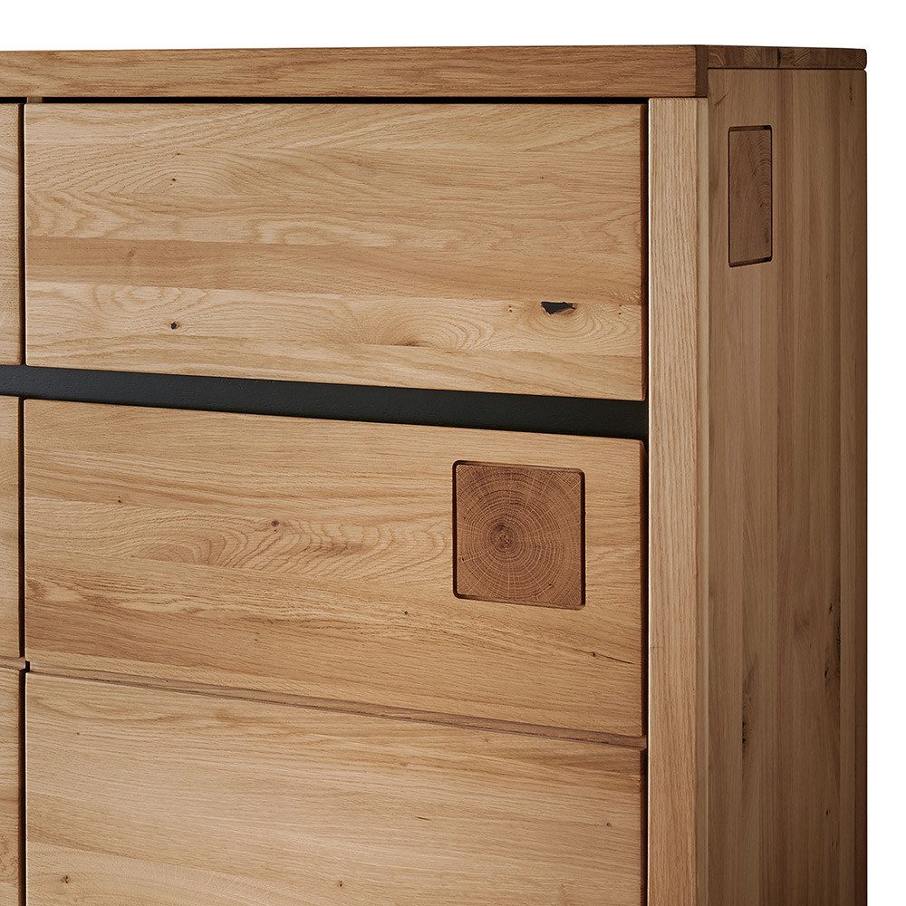 Lomadox Sideboard WINCHESTER-69, Kommode Wohnzimmerschrank 175 cm Eiche massiv geölt Hirnholz-Detail