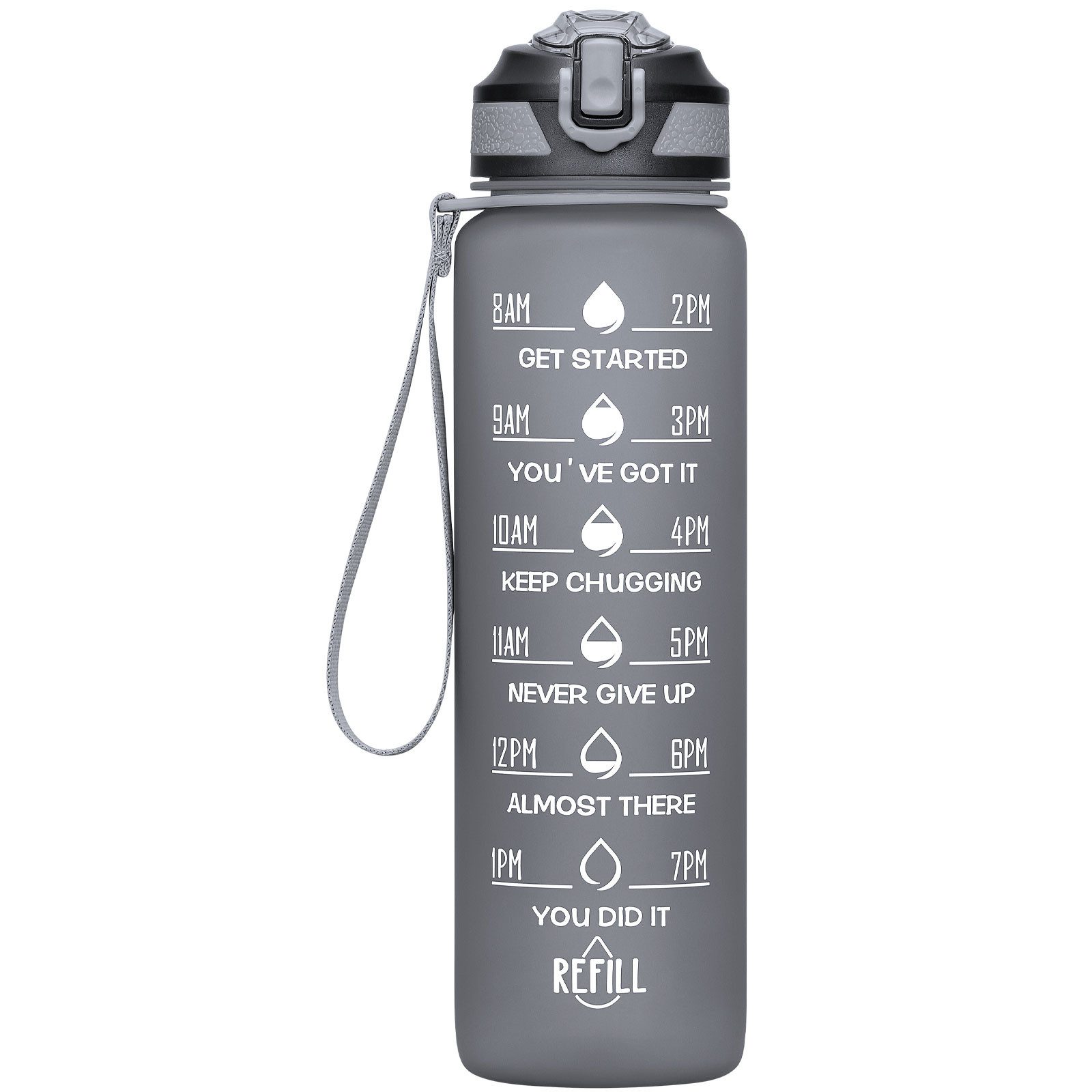 MODFU Trinkflasche Wasserflasche 1L auslaufsicher Fitnessflasche Sportflasche, mit Zeitmarkierung und Strohhalm für Fitness Outdoor Fahrrad Wandern