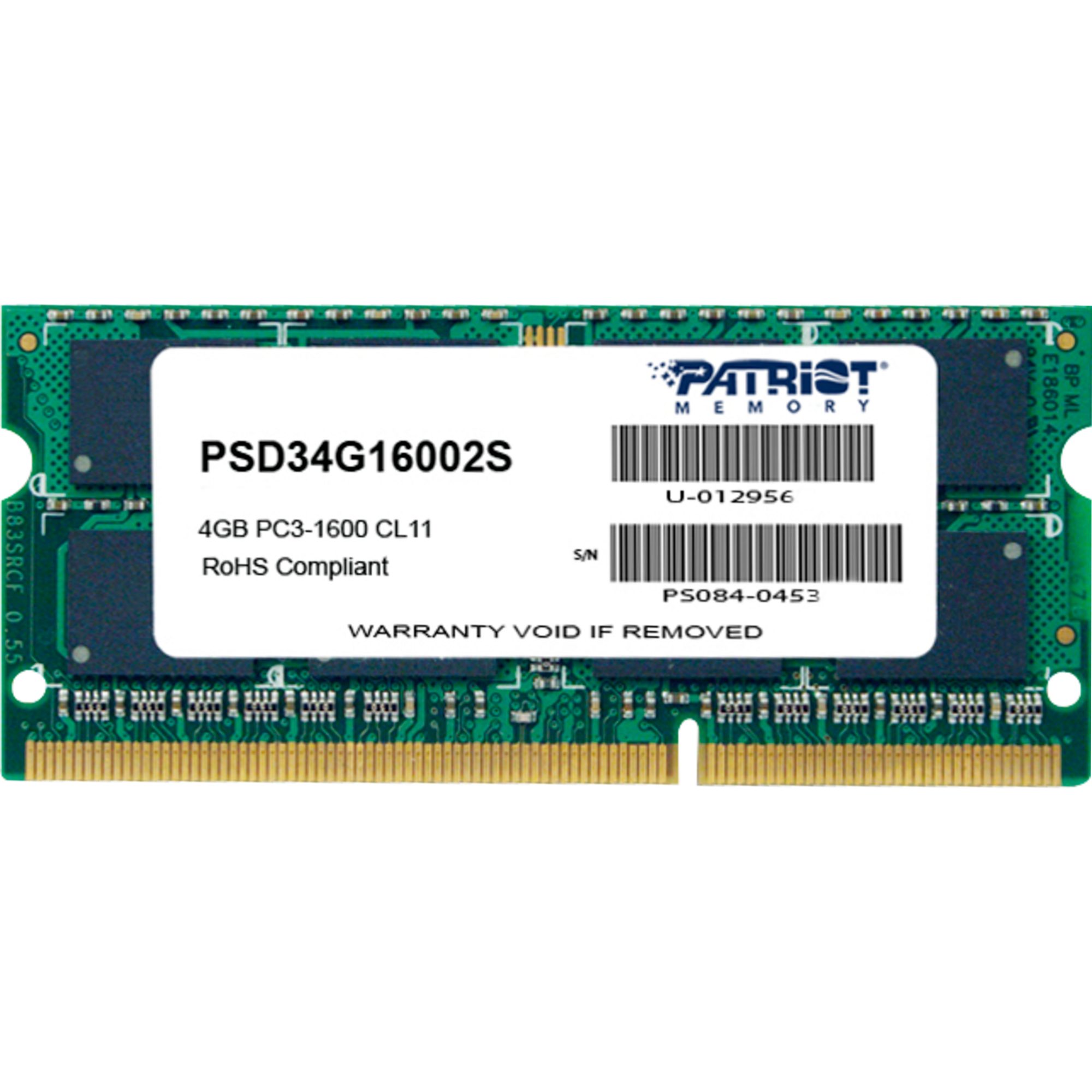 Patriot Patriot SO-DIMM 4 GB DDR3-1600, Arbeitsspeicher PC-Arbeitsspeicher