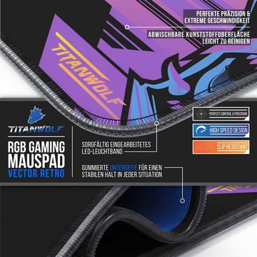 Titanwolf Gaming Mauspad, RGB Mousepad XL, 800 x 300 mm, verbessert Präzision & Geschwindigkeit