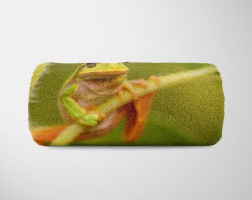 Sinus Art Handtücher Handtuch Strandhandtuch Saunatuch Kuscheldecke mit Tiermotiv Frosch Grün, Baumwolle-Polyester-Mix (1-St), Handtuch