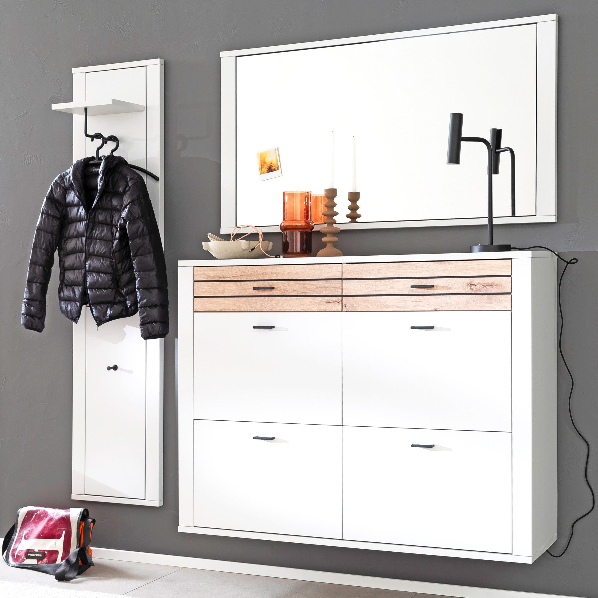 expendio Garderoben-Set Mariella 22, (Spar-Set, 3-St), Modern White / Absetzung Viking Oak Nachbildung, 187x183x36 cm