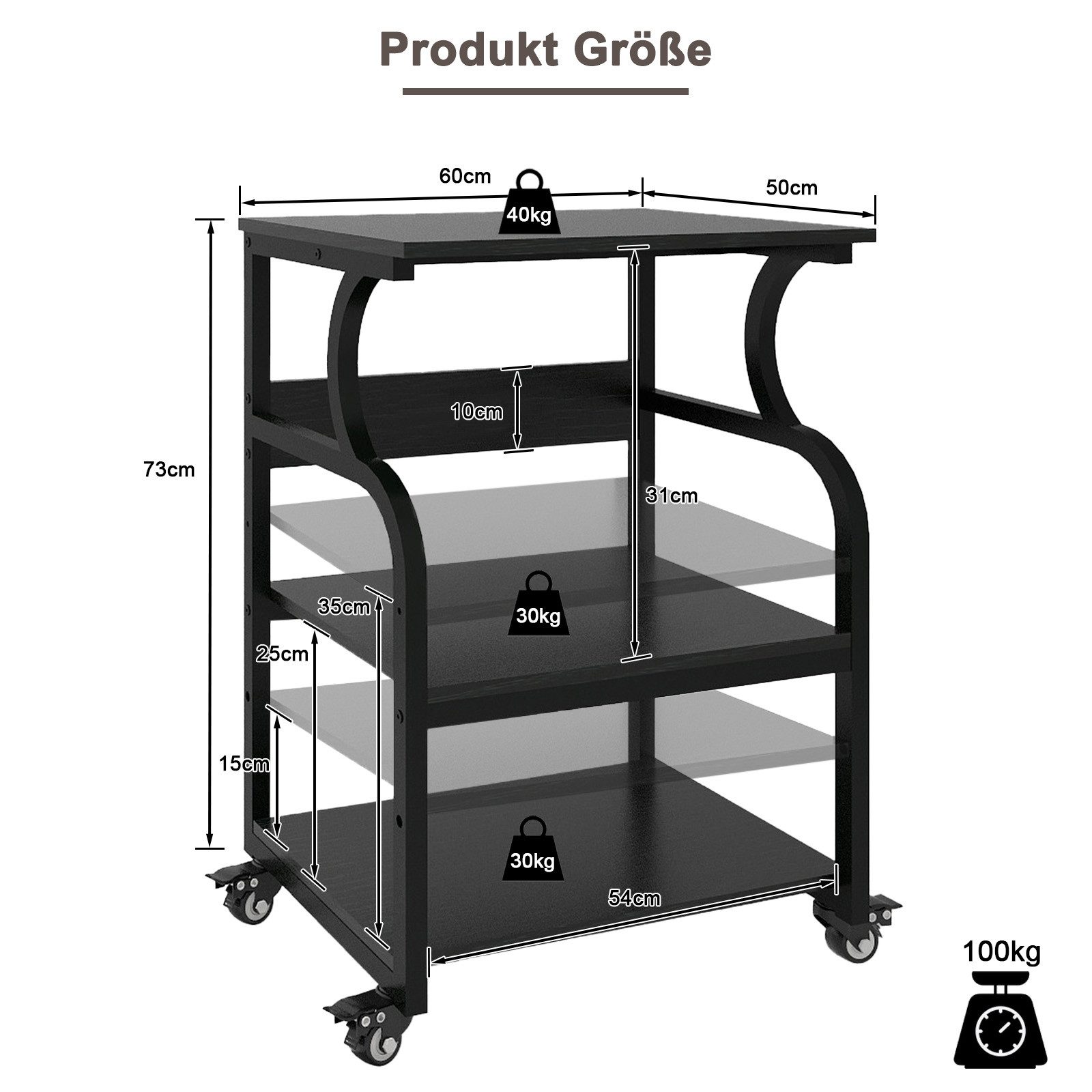 PUNCIA Druckertisch 3 Schichten Heim Büro mit Raddrucker Aufbewahrungshalter Tisch (1-St), Mobiler Druckwagen aus Holz & Metall – Bild 2 von 5