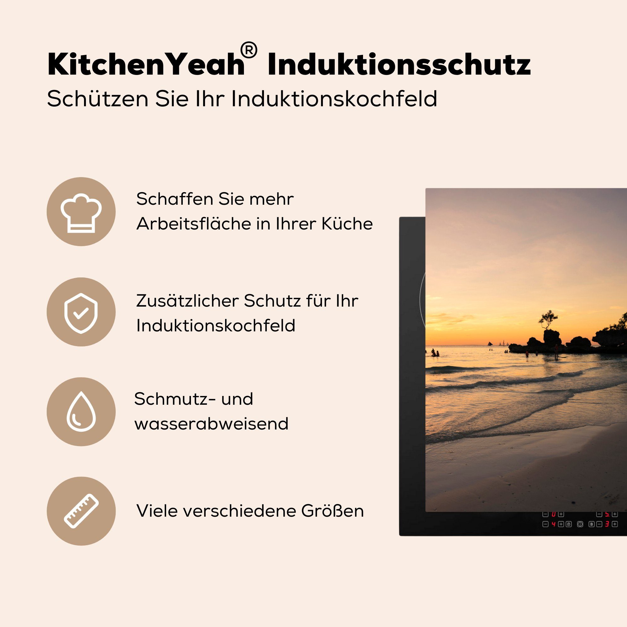 (1 Ceranfeldabdeckung, Vinyl, 78x78 küche für auf cm, tlg), Arbeitsplatte Philippinen, MuchoWow Herdblende-/Abdeckplatte Sonnenuntergang den