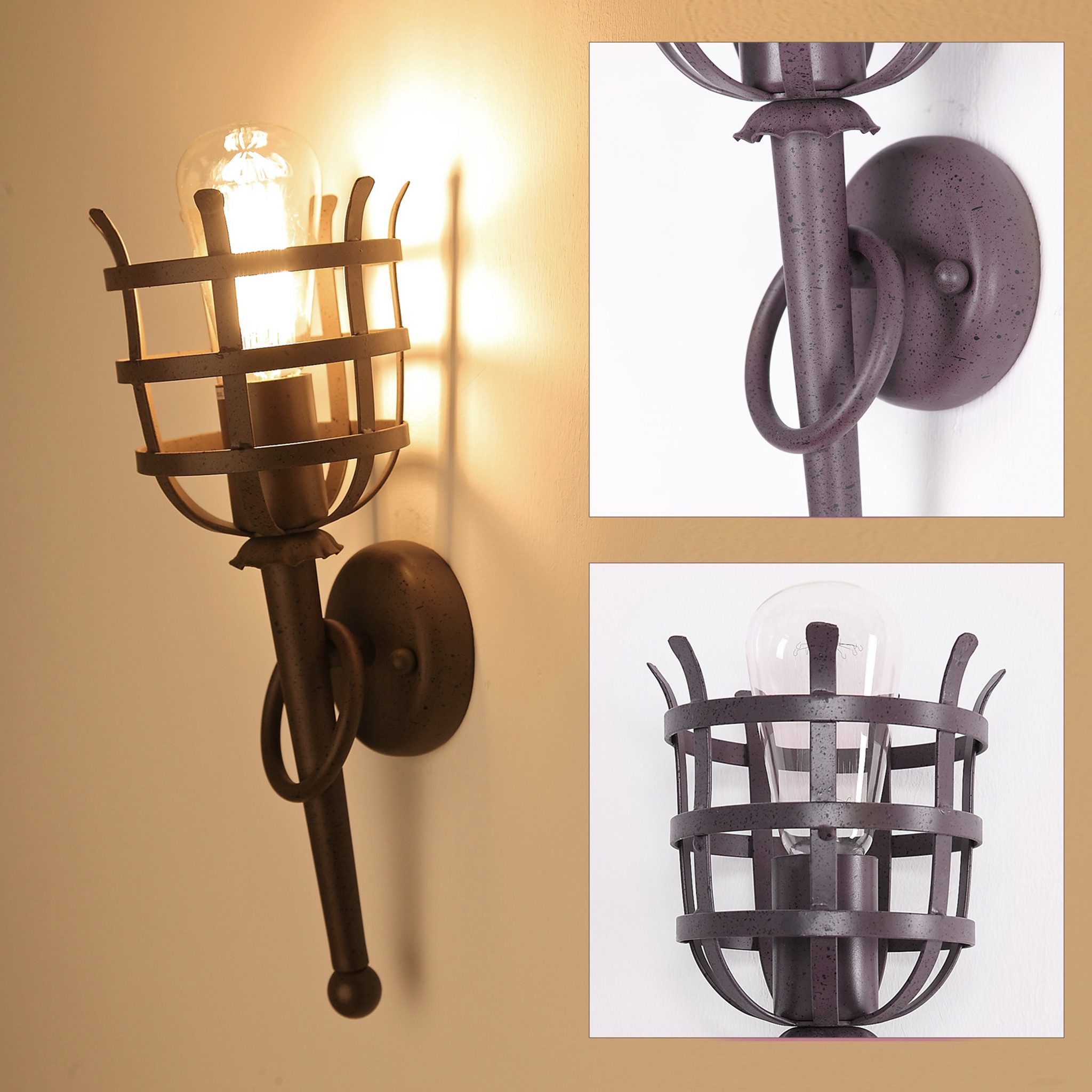 Home4Living Wandleuchte Wandfackel Fackelleuchte 230V Wandlampe Rostoptik E27, ohne Leuchtmittel, Dekorativ, Rustikal – Bild 5 von 5