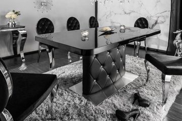 Casa Padrino Esstisch Esstisch Schwarz / Silber 160-200 x 90 x H. 76 cm - Moderner Ausziehbarer Küchentisch mit Kunstleder und Strasssteinen - Esszimmer Möbel